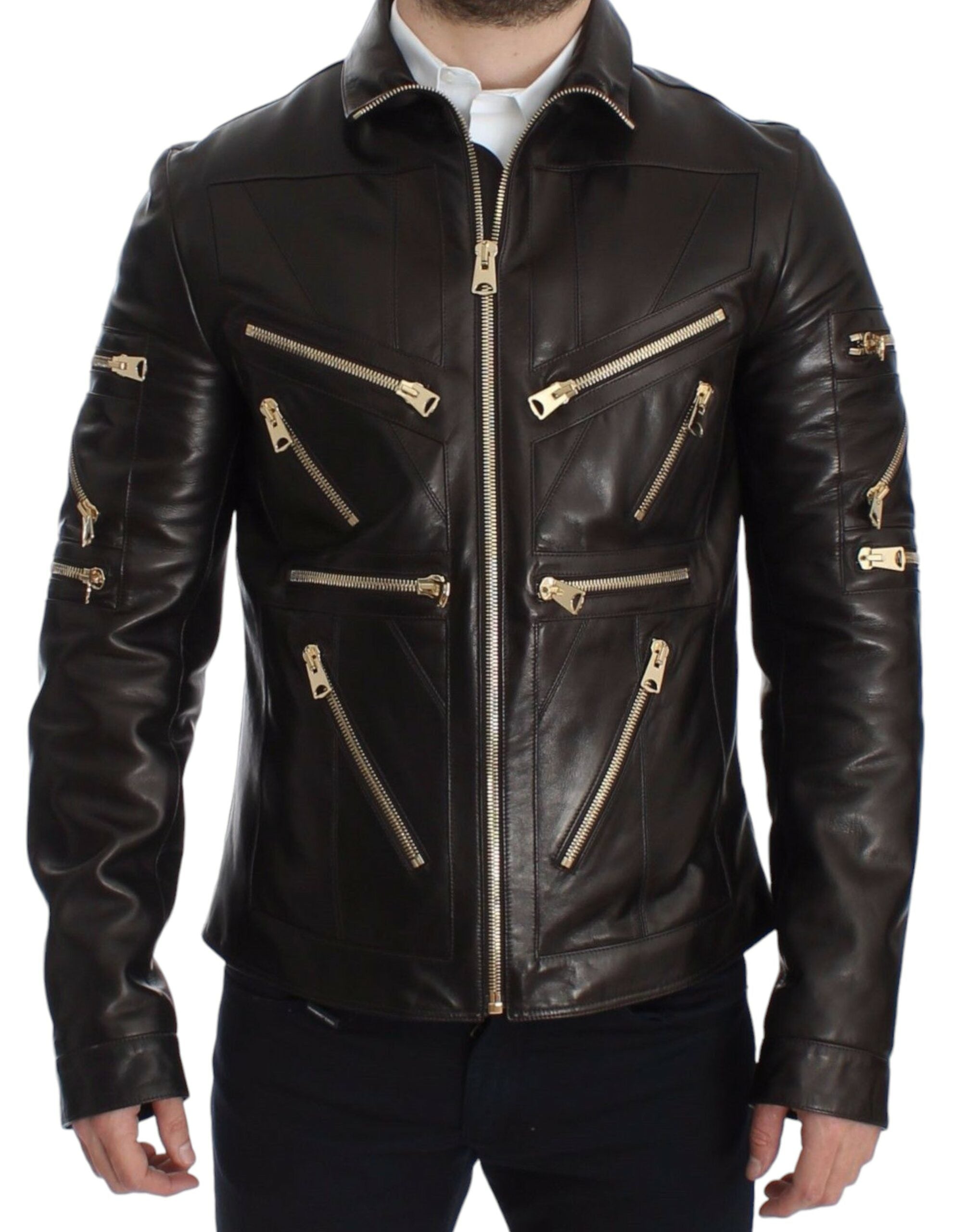 Dolce & Gabbana brown lambskin leather jacket with zipper-6