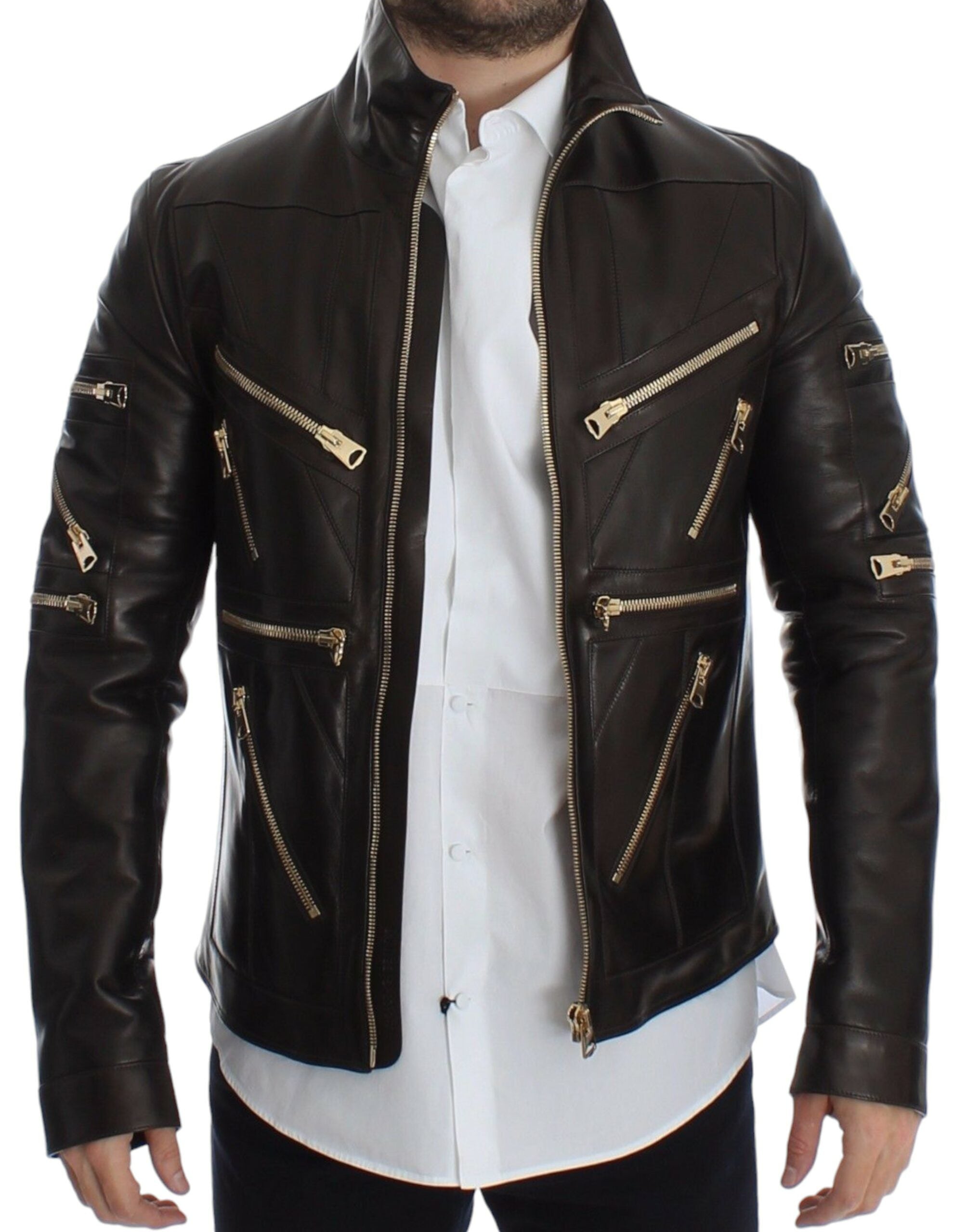 Dolce & Gabbana brown lambskin leather jacket with zipper-5