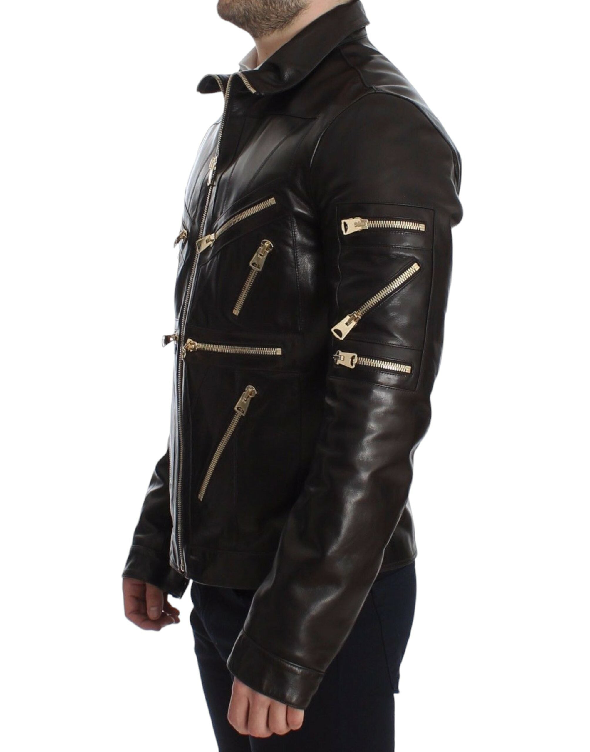 Dolce & Gabbana brown lambskin leather jacket with zipper-2