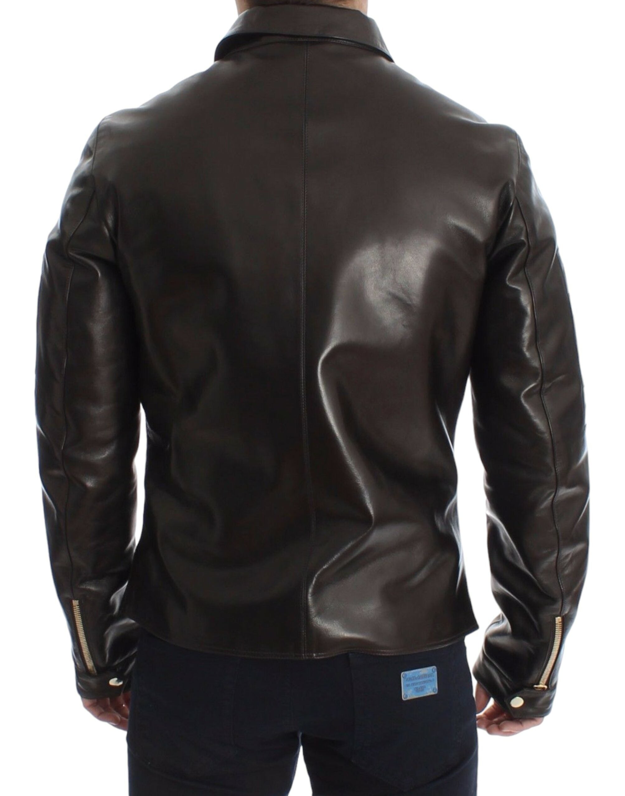 Dolce & Gabbana brown lambskin leather jacket with zipper-3