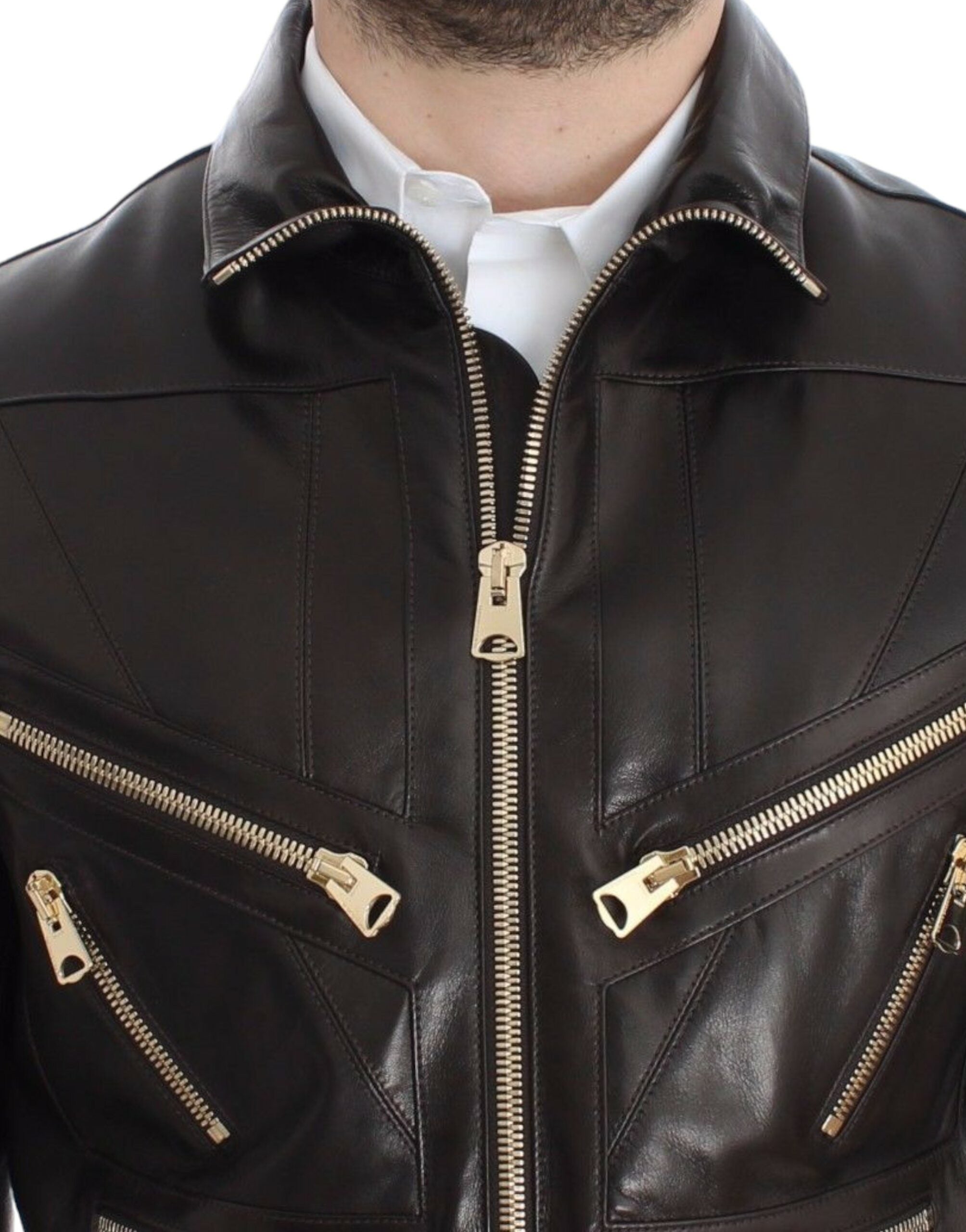 Dolce & Gabbana brown lambskin leather jacket with zipper-7
