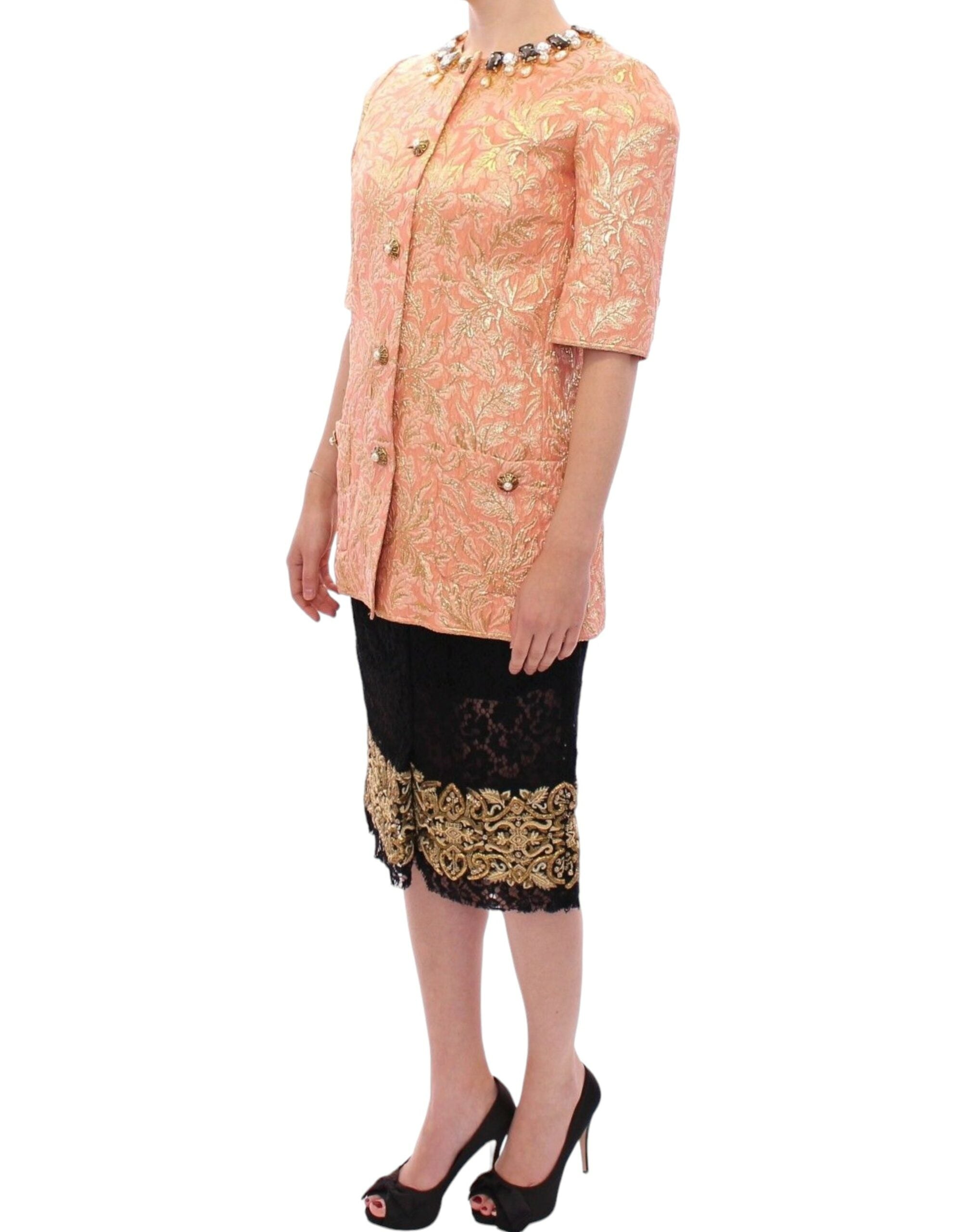 Dolce & Gabbana Pink Silk Brocade Crystal Jacket Coat-3
