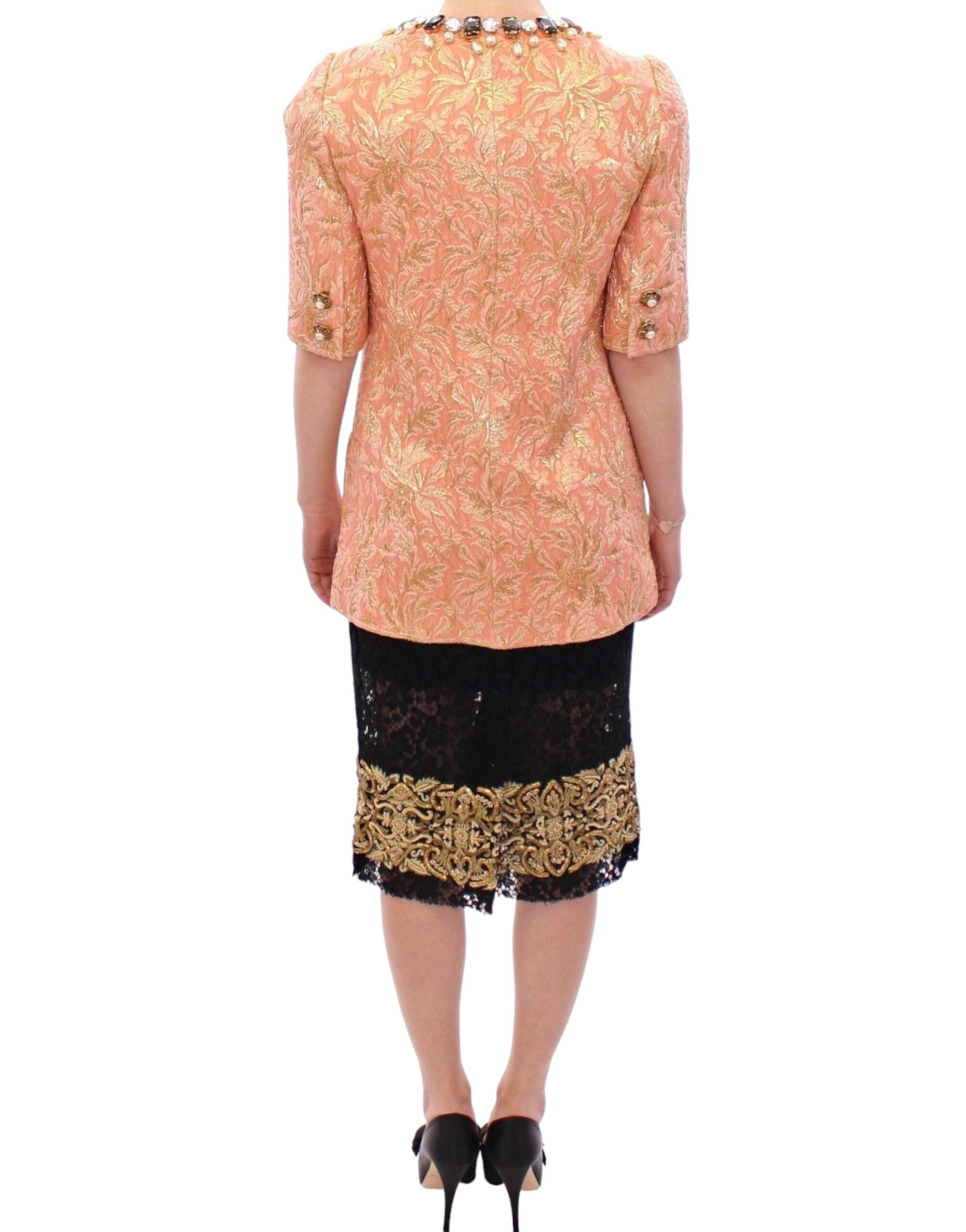 Dolce & Gabbana Pink Silk Brocade Crystal Jacket Coat-4