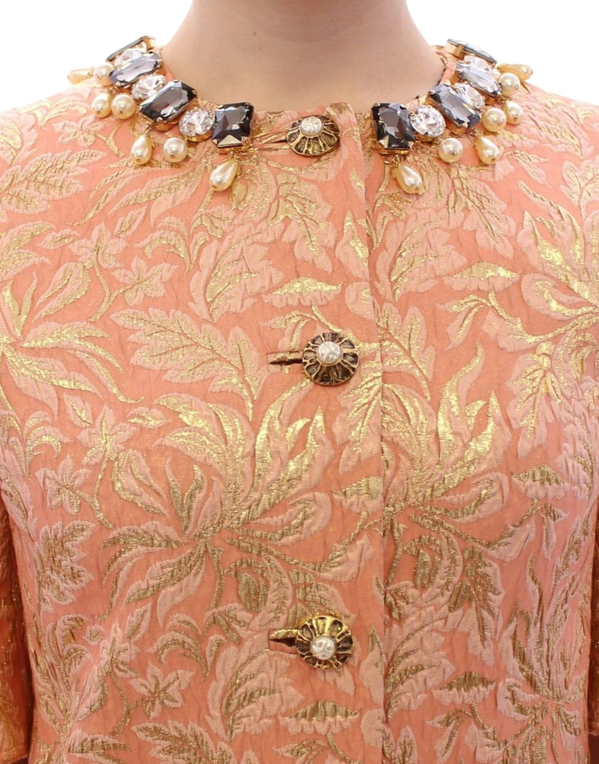 Dolce & Gabbana Pink Silk Brocade Crystal Jacket Coat-6