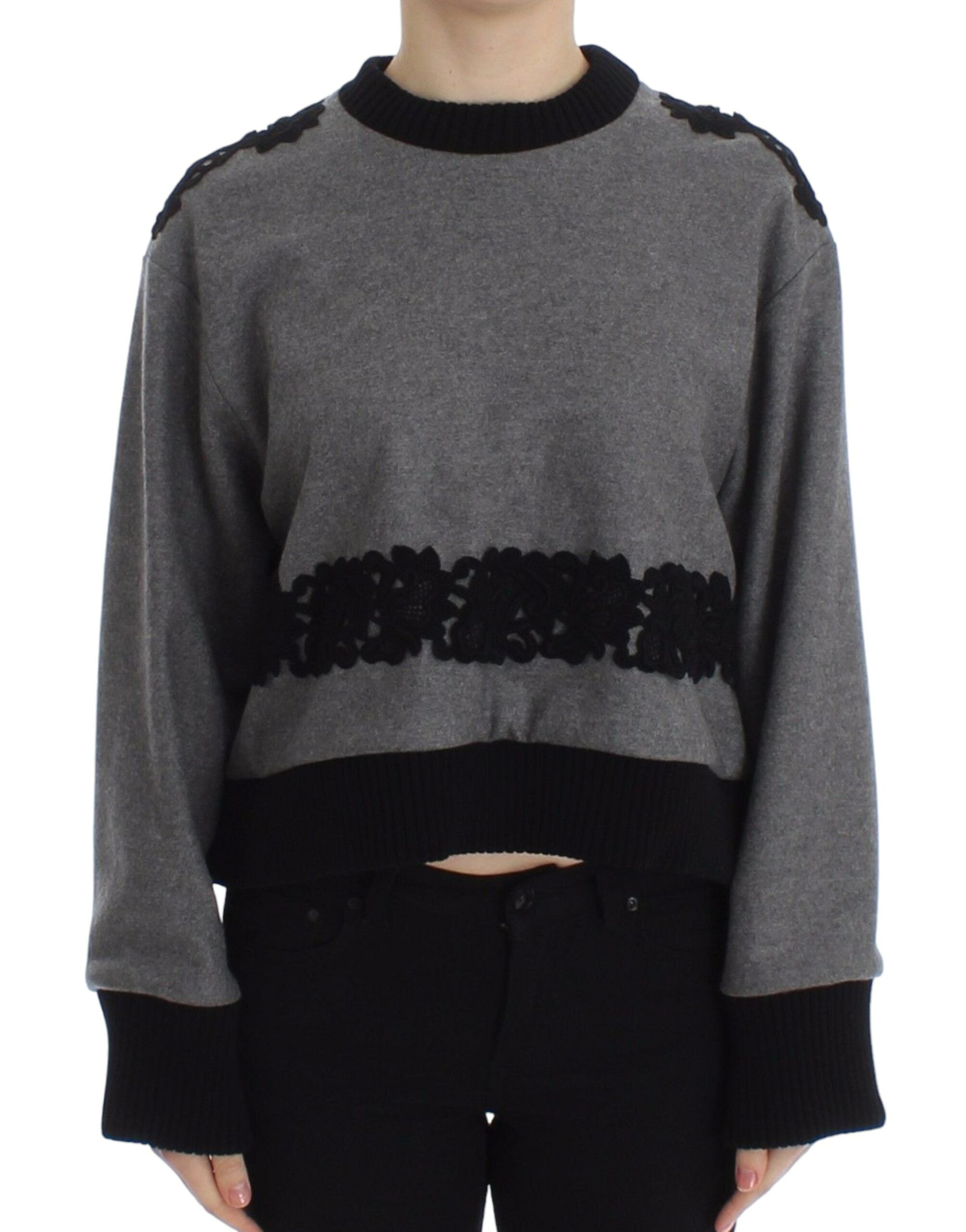 Dolce & Gabbana Grey and black lace sweater in wool and cashmere-1