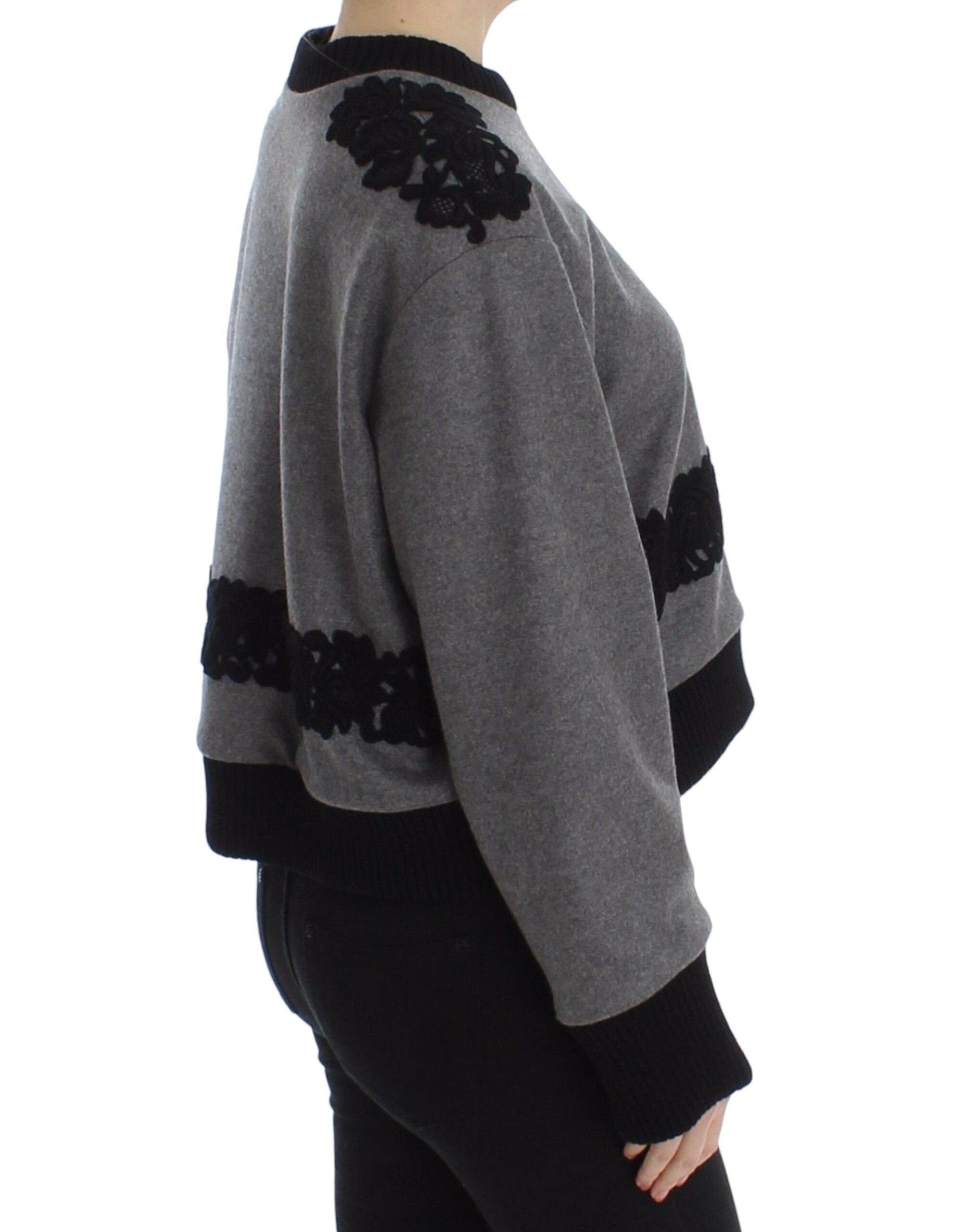 Dolce & Gabbana Grey and black lace sweater in wool and cashmere-3