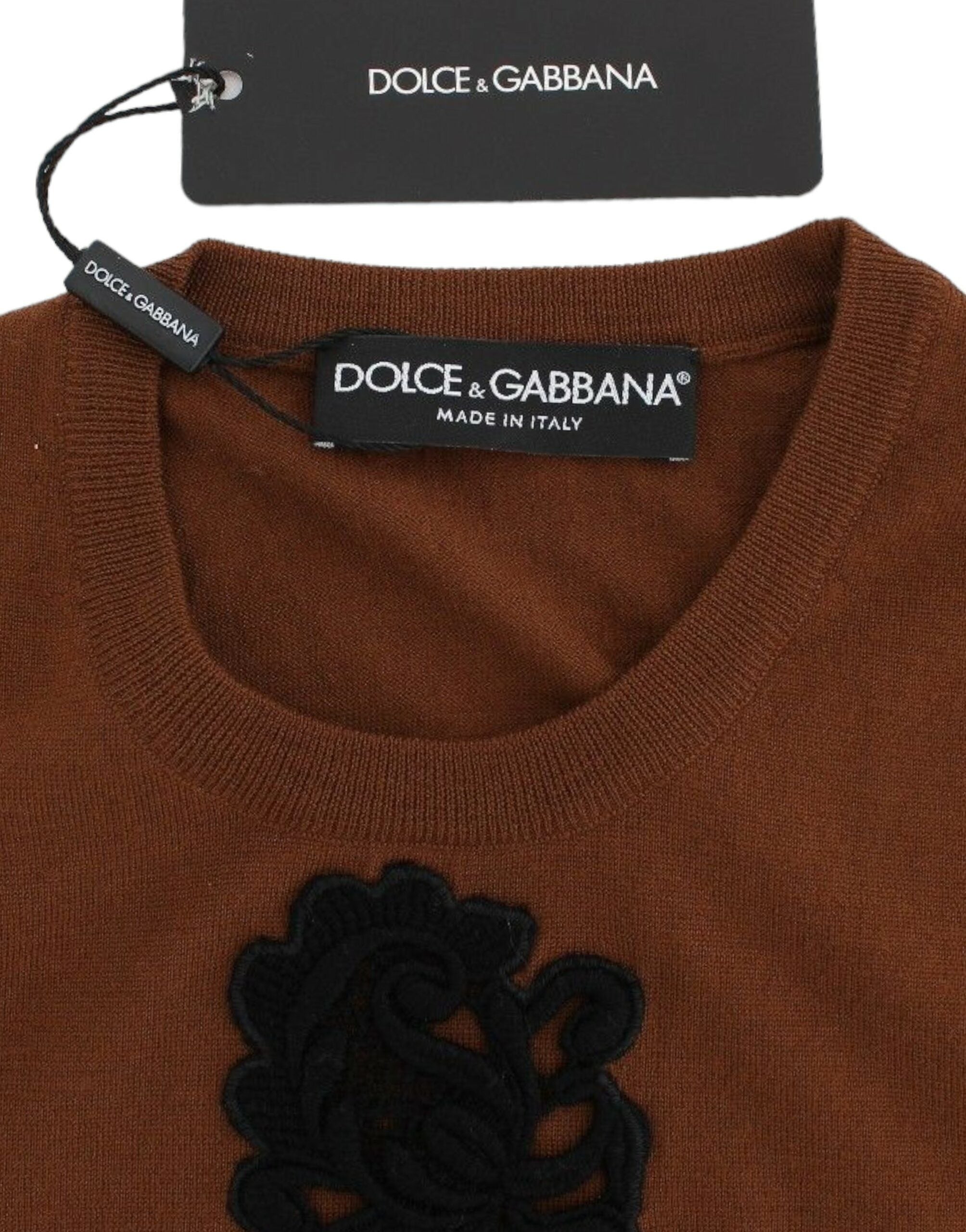 Dolce & Gabbana Brown Wool Black Lace Vest Sweater Top-6