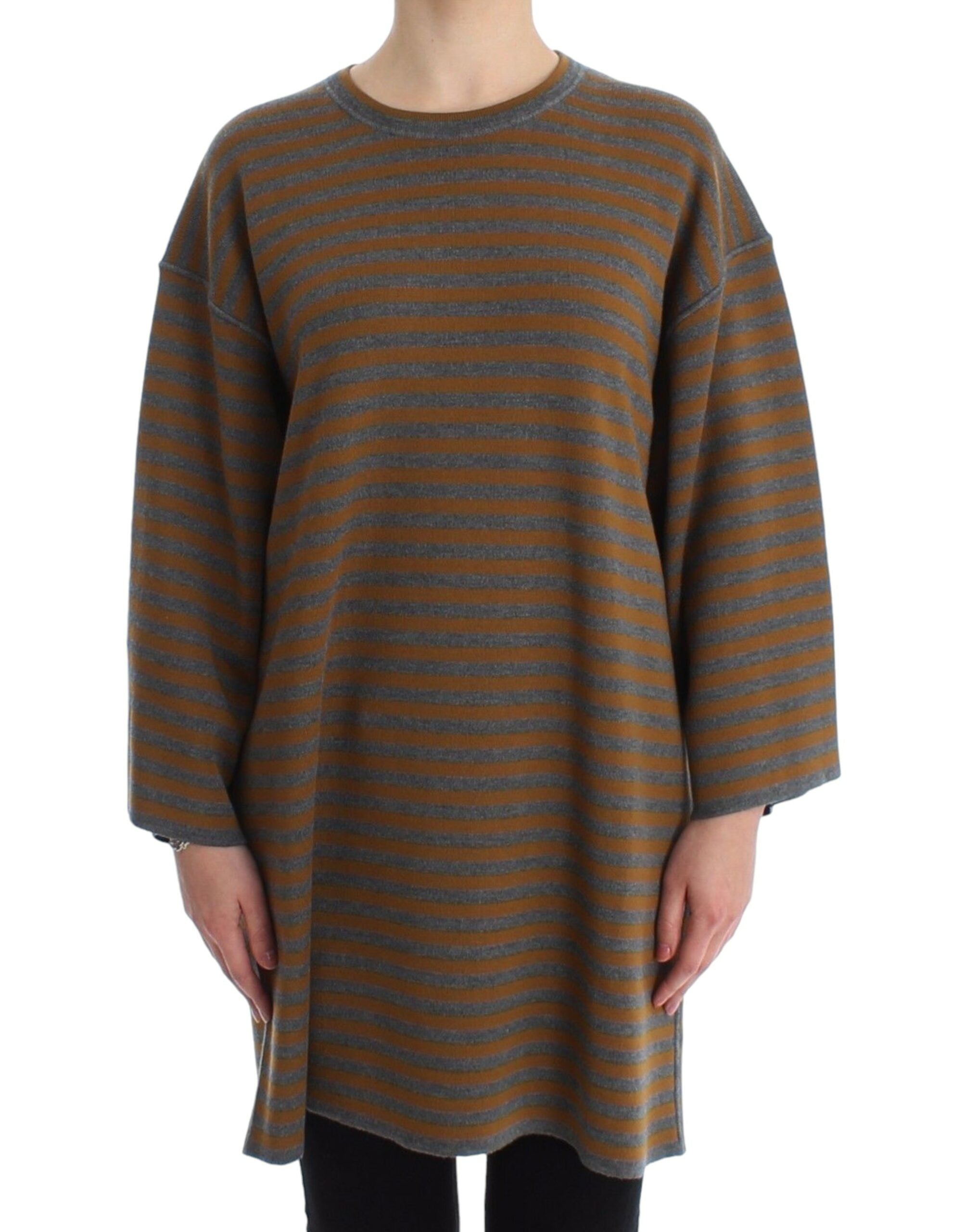 Dolce & Gabbana Oversized Grey and Yellow Striped Sweater Top-1