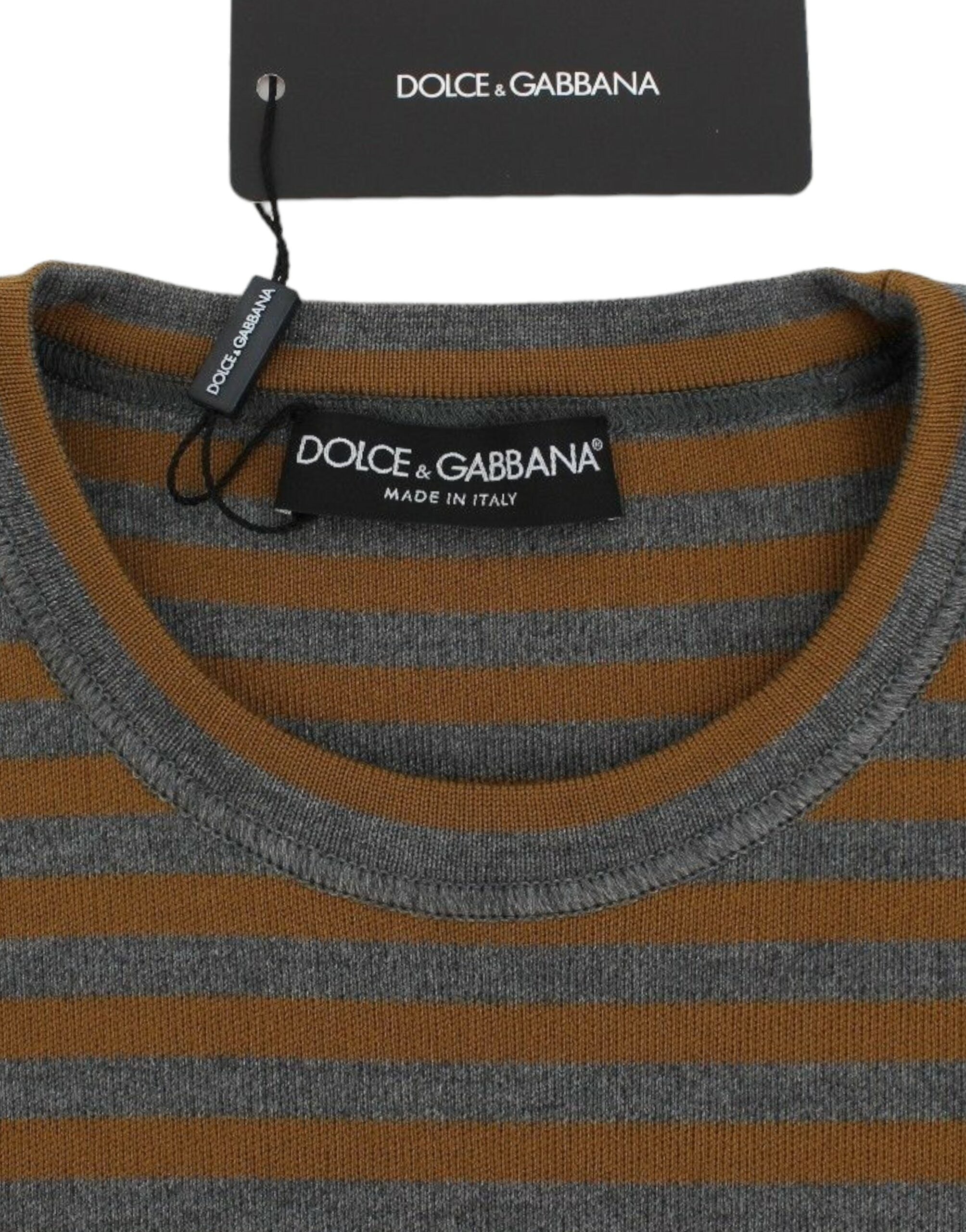 Dolce & Gabbana Oversized Grey and Yellow Striped Sweater Top-6