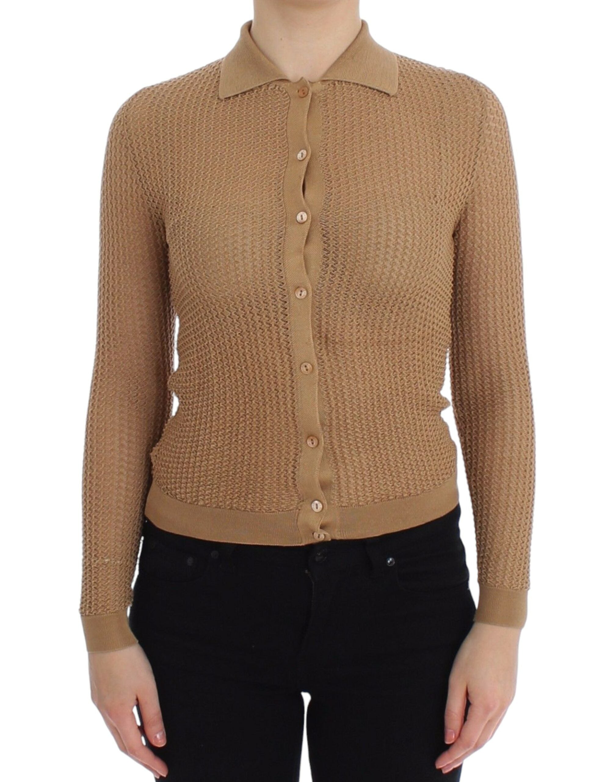Dolce & Gabbana beige knitted cotton polo sweater