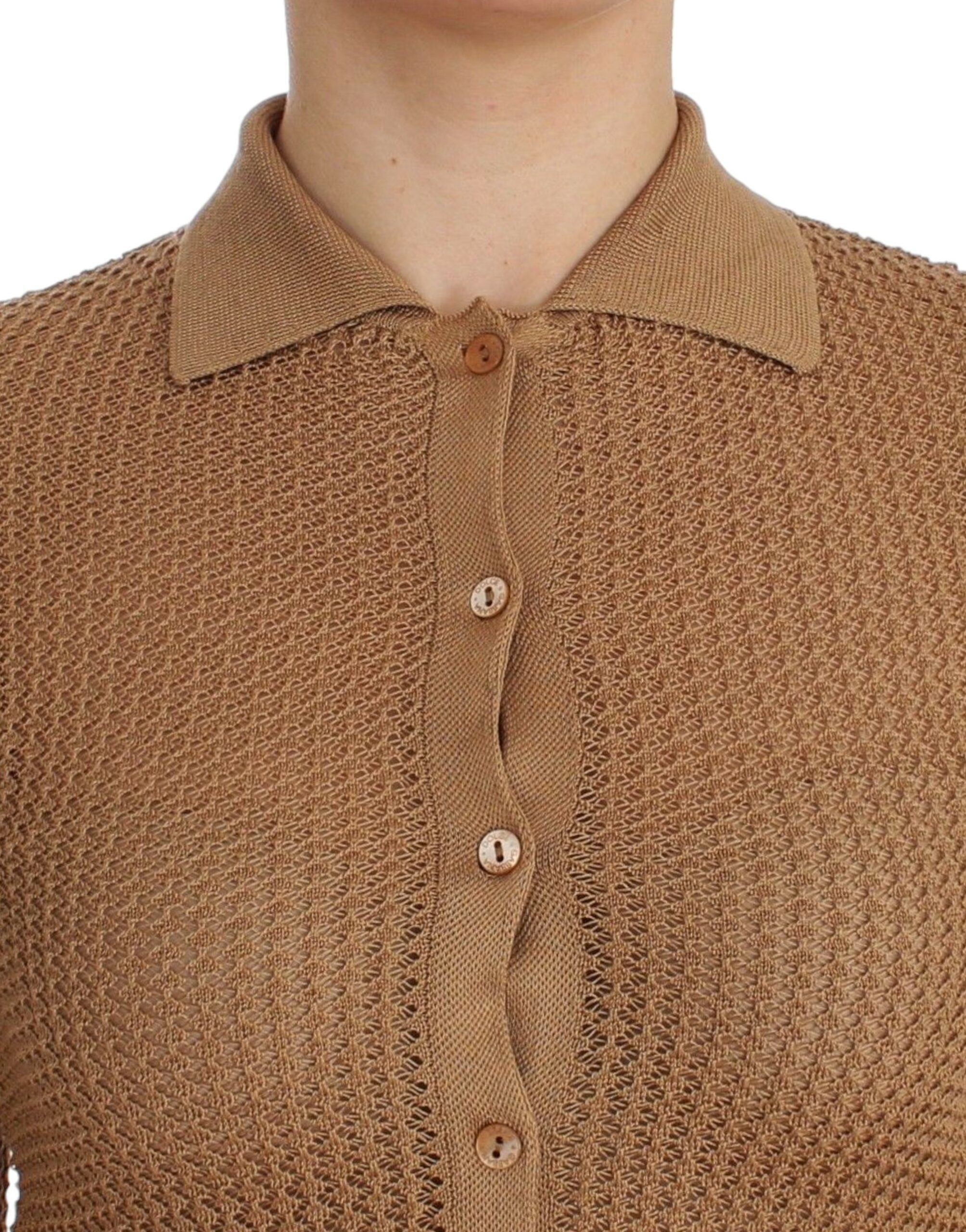 Dolce & Gabbana Beige gestrickter Baumwoll-Polo-Strickpullover-5