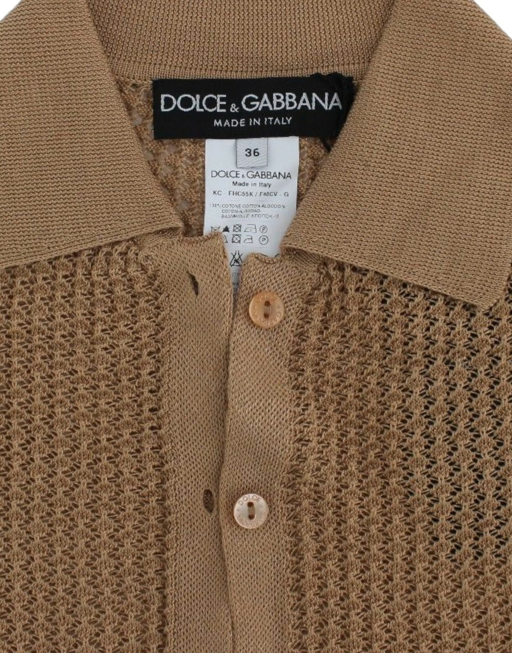Dolce & Gabbana Beige gestrickter Baumwoll-Polo-Strickpullover-6