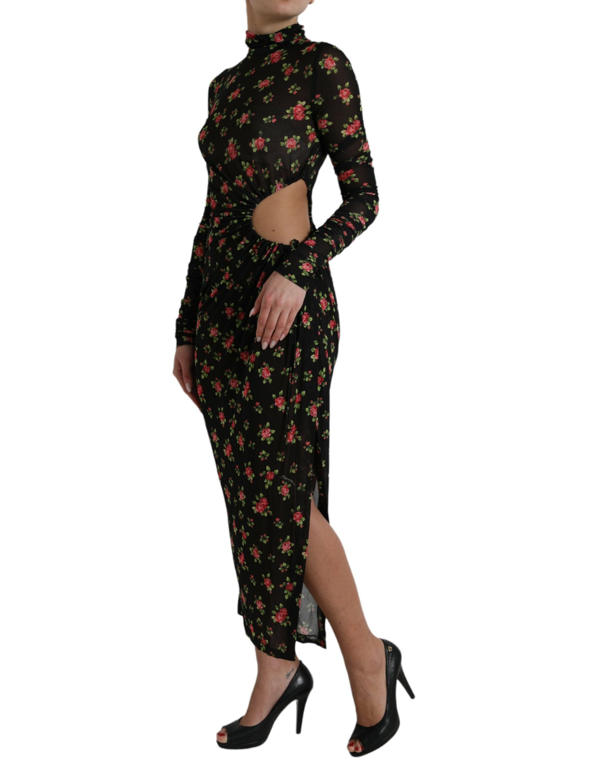 Dolce & Gabbana Black floral cutout long maxi dress-2