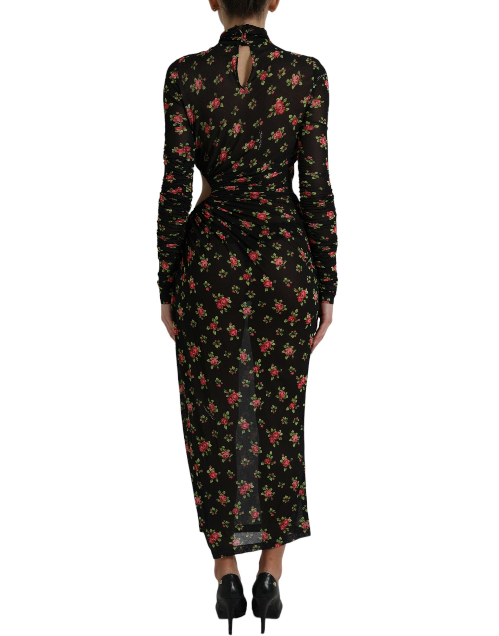 Dolce & Gabbana Black floral cutout long maxi dress-3