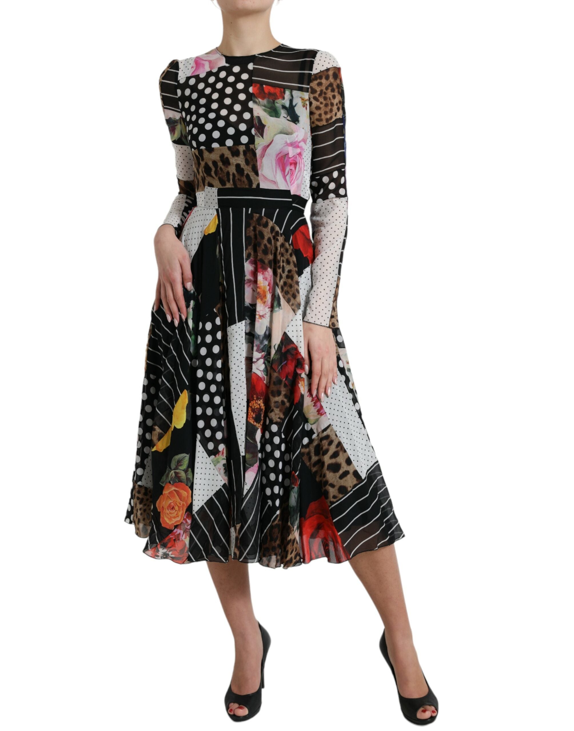 Dolce & Gabbana Multicolor Patchwork Dress with Leopard Print-2