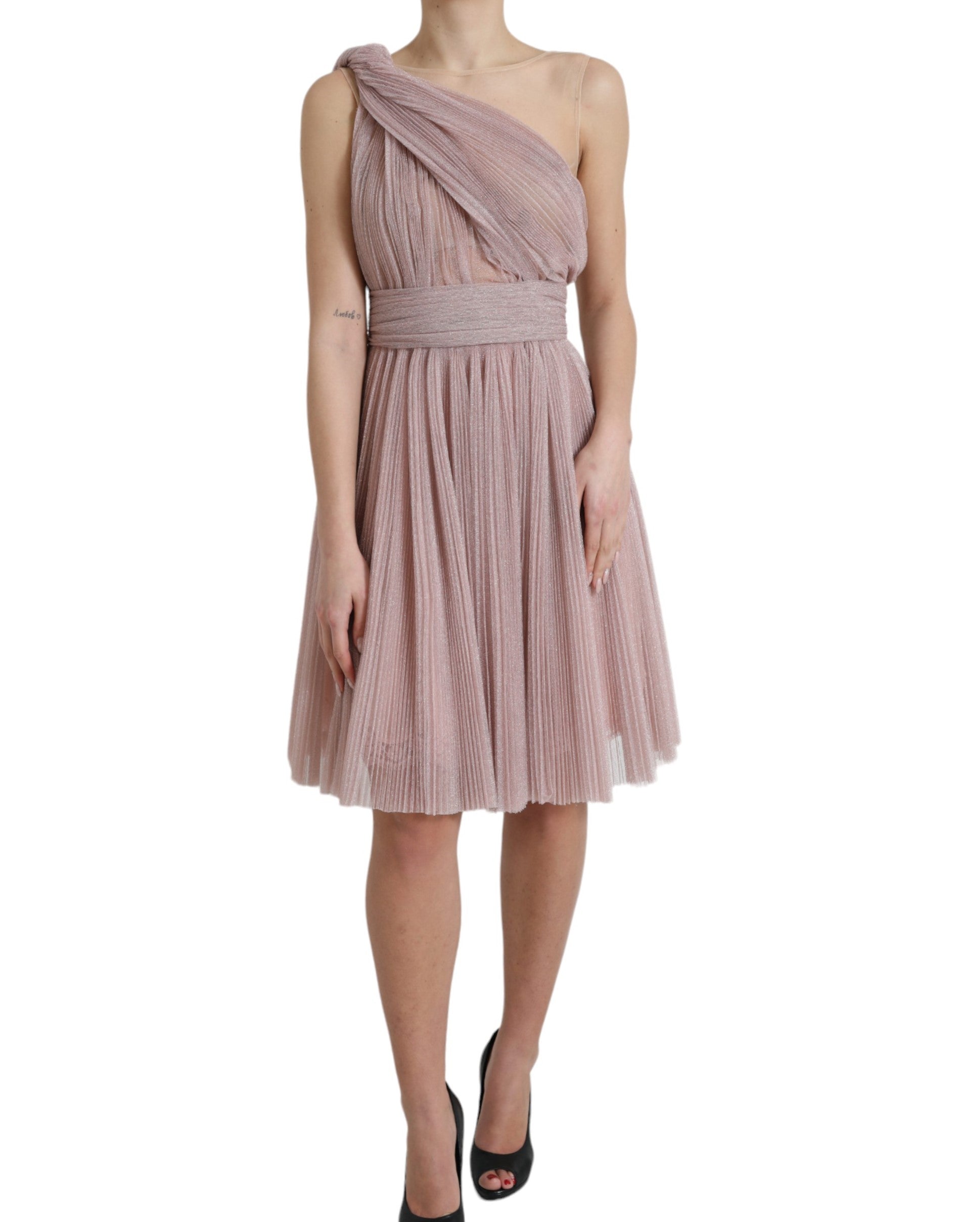 Dolce & Gabbana pink one-shoulder dress in pleated, lamellar tulle