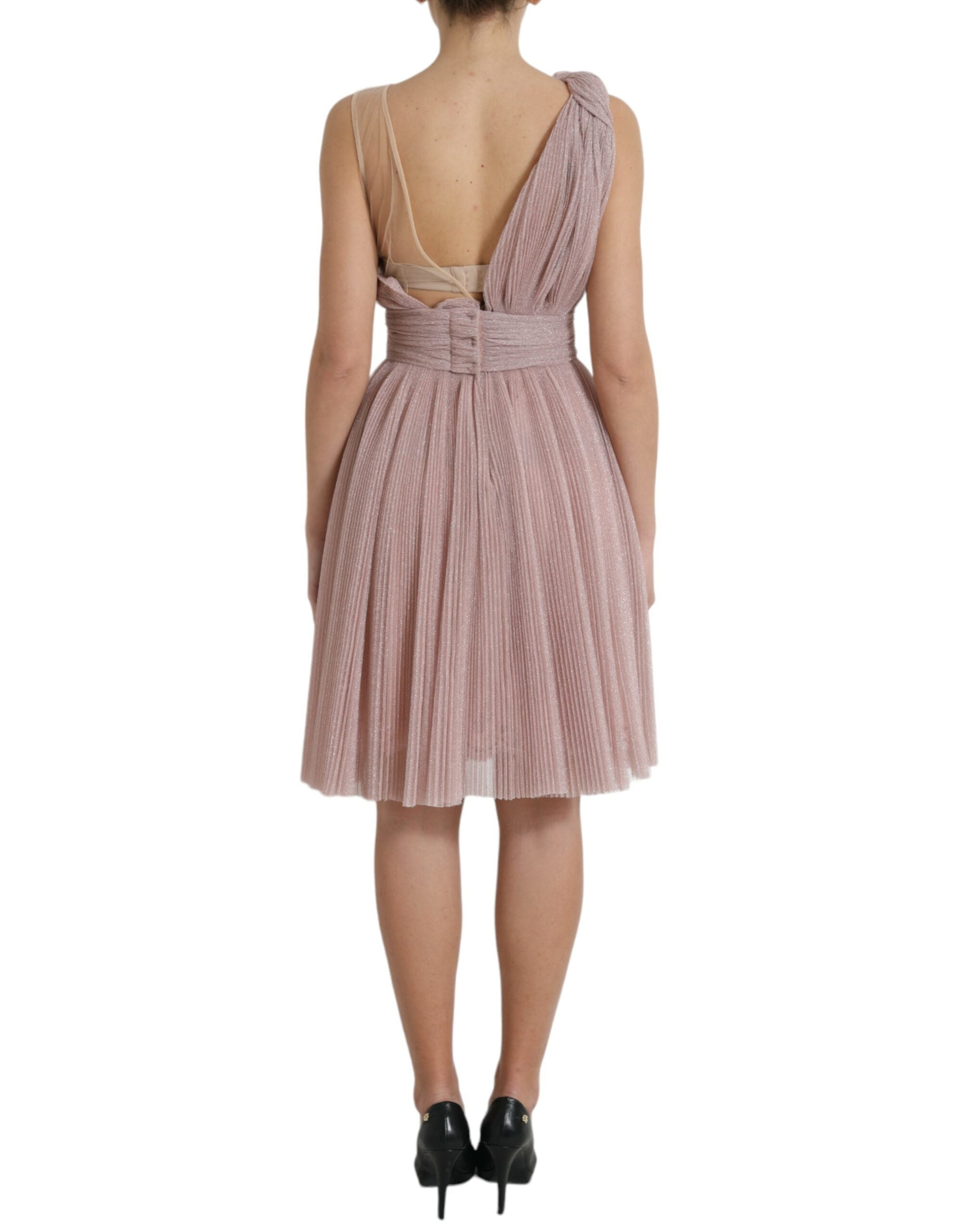Dolce & Gabbana pink one-shoulder dress in pleated, lamellar tulle-3