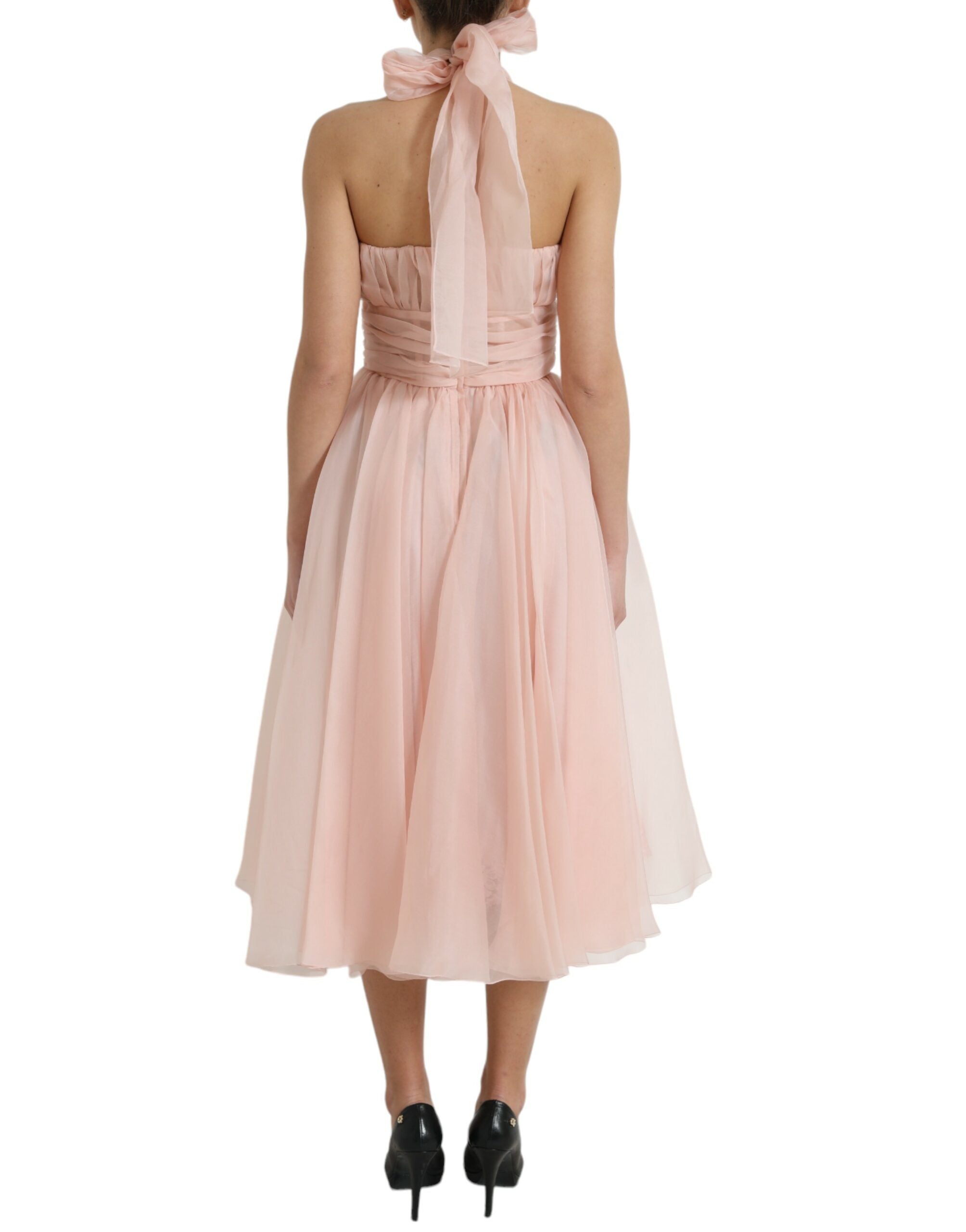 Dolce & Gabbana Pink Silk Chiffon Halter A-Line Pleated Midi Dress-3