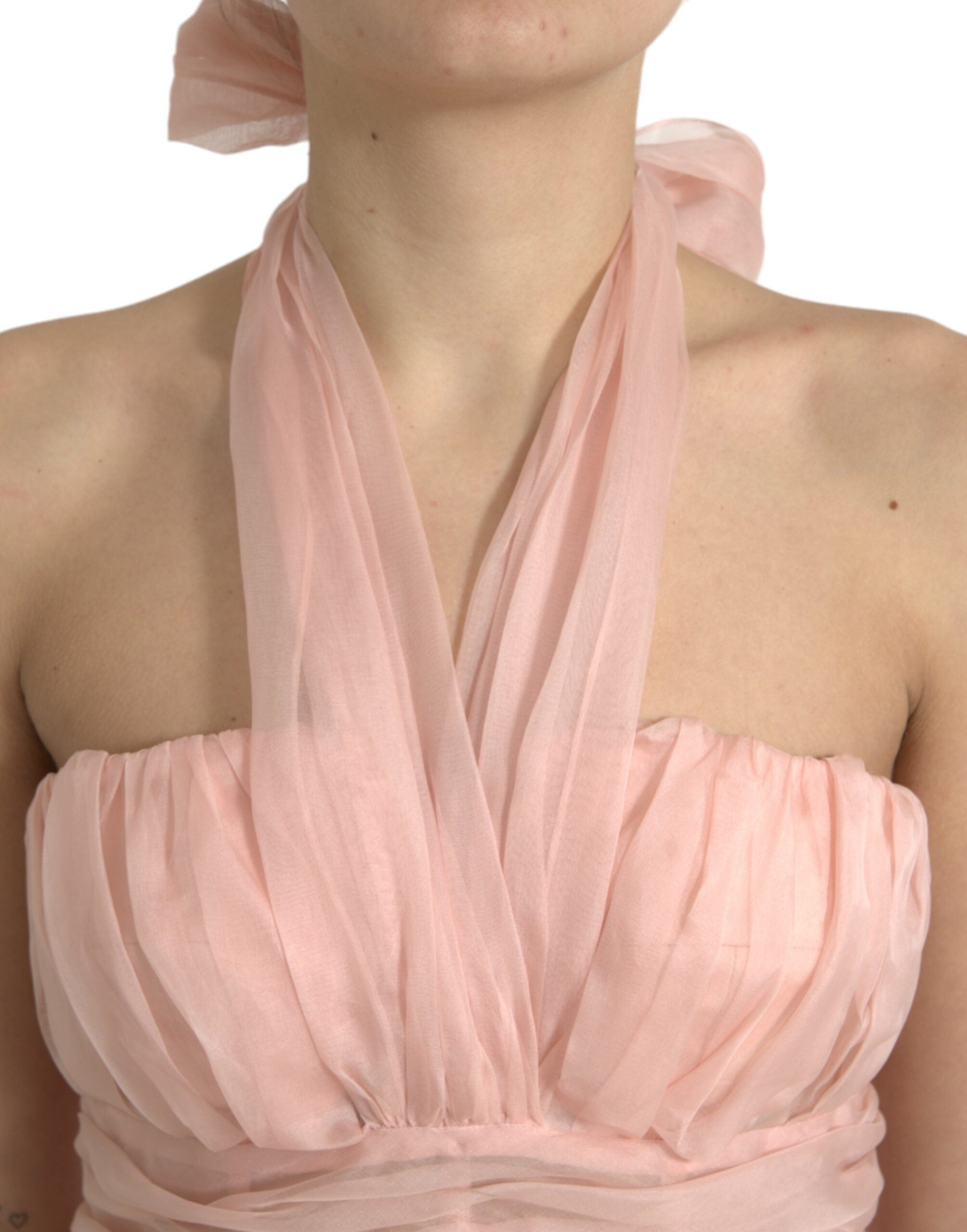 Dolce & Gabbana Pink Silk Chiffon Halter A-Line Pleated Midi Dress-4