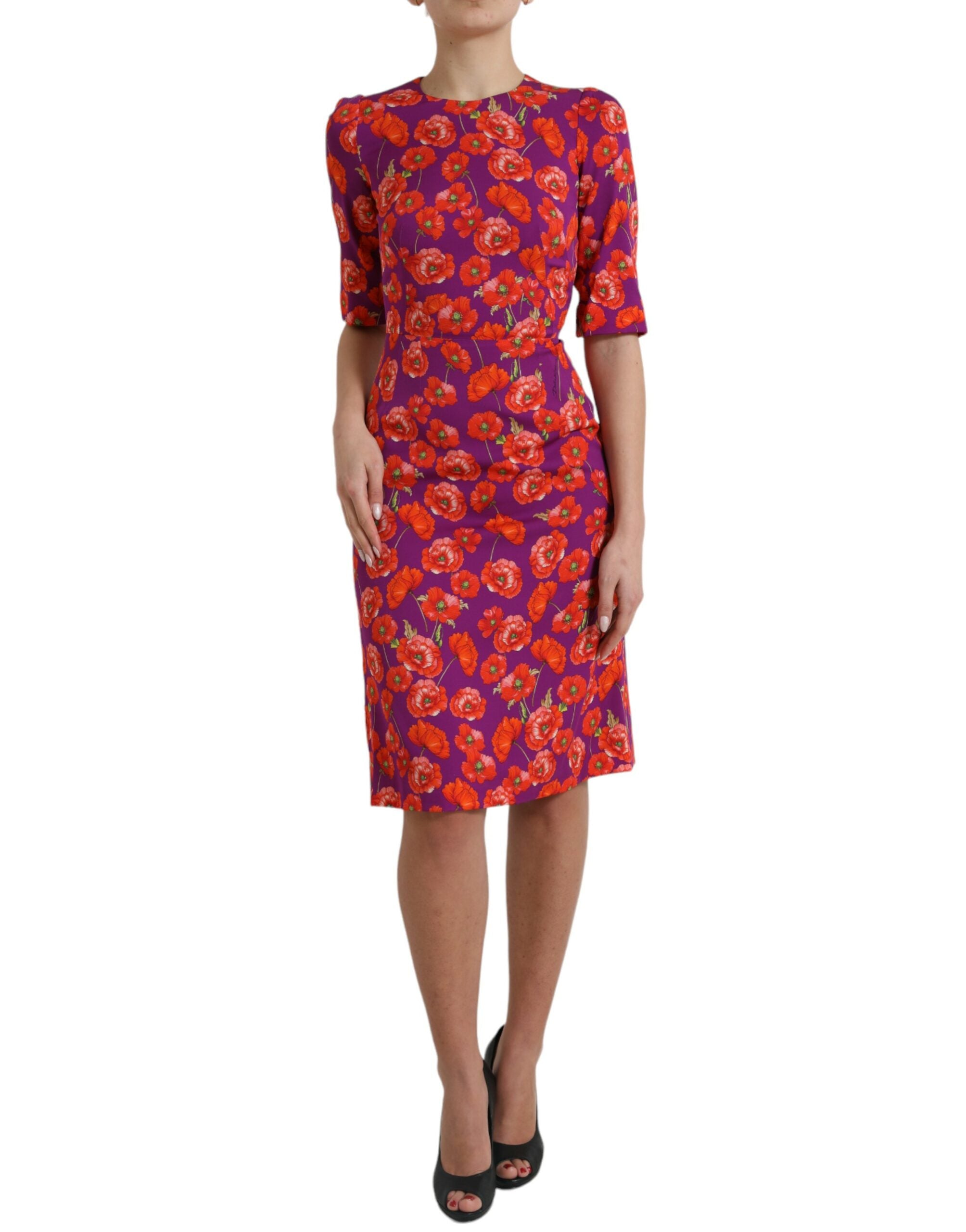 Dolce & Gabbana Mehrfarbiges Etuikleid mit Mohnblumenmuster-1