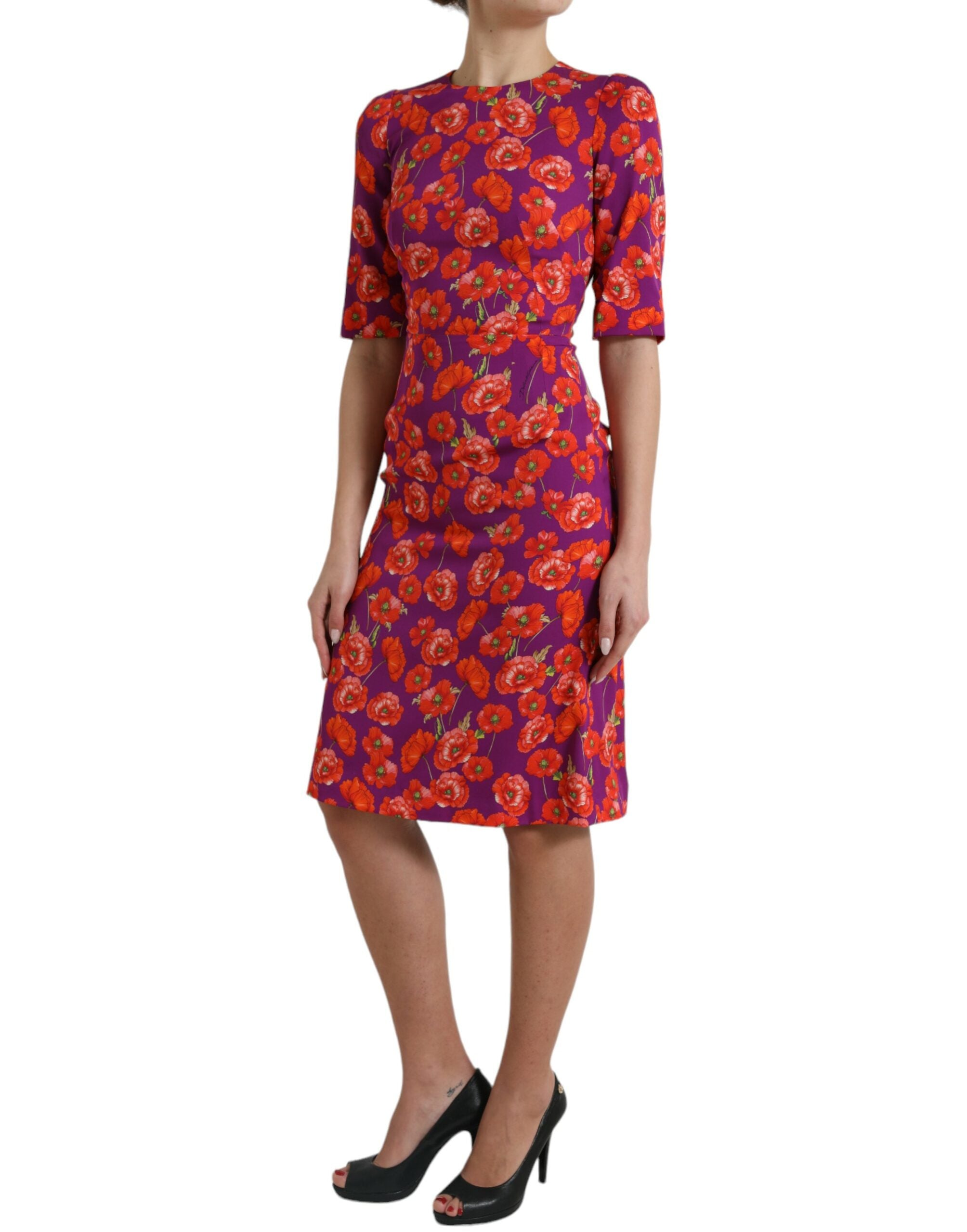 Dolce & Gabbana Mehrfarbiges Etuikleid mit Mohnblumenmuster-2