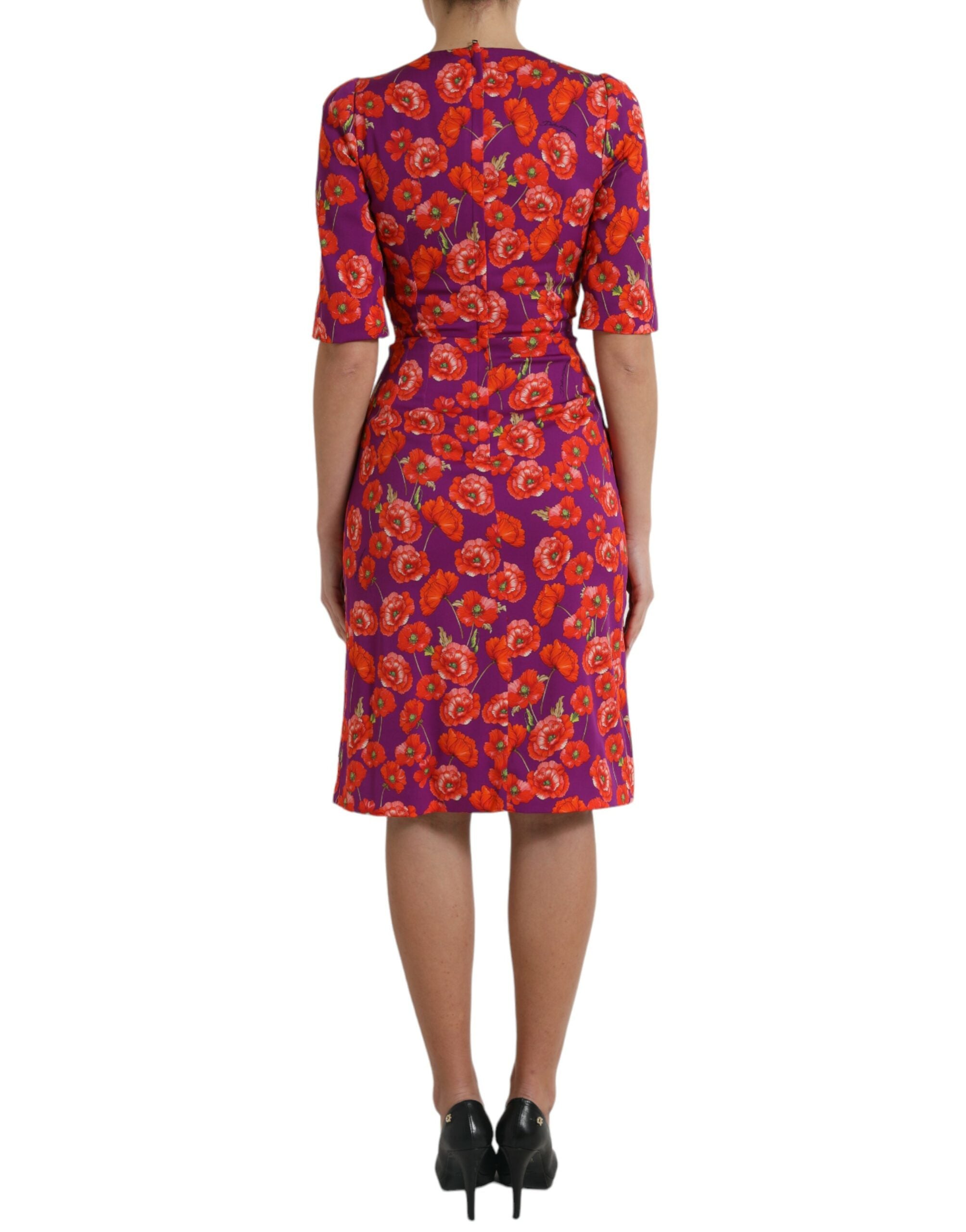 Dolce & Gabbana Mehrfarbiges Etuikleid mit Mohnblumenmuster-3