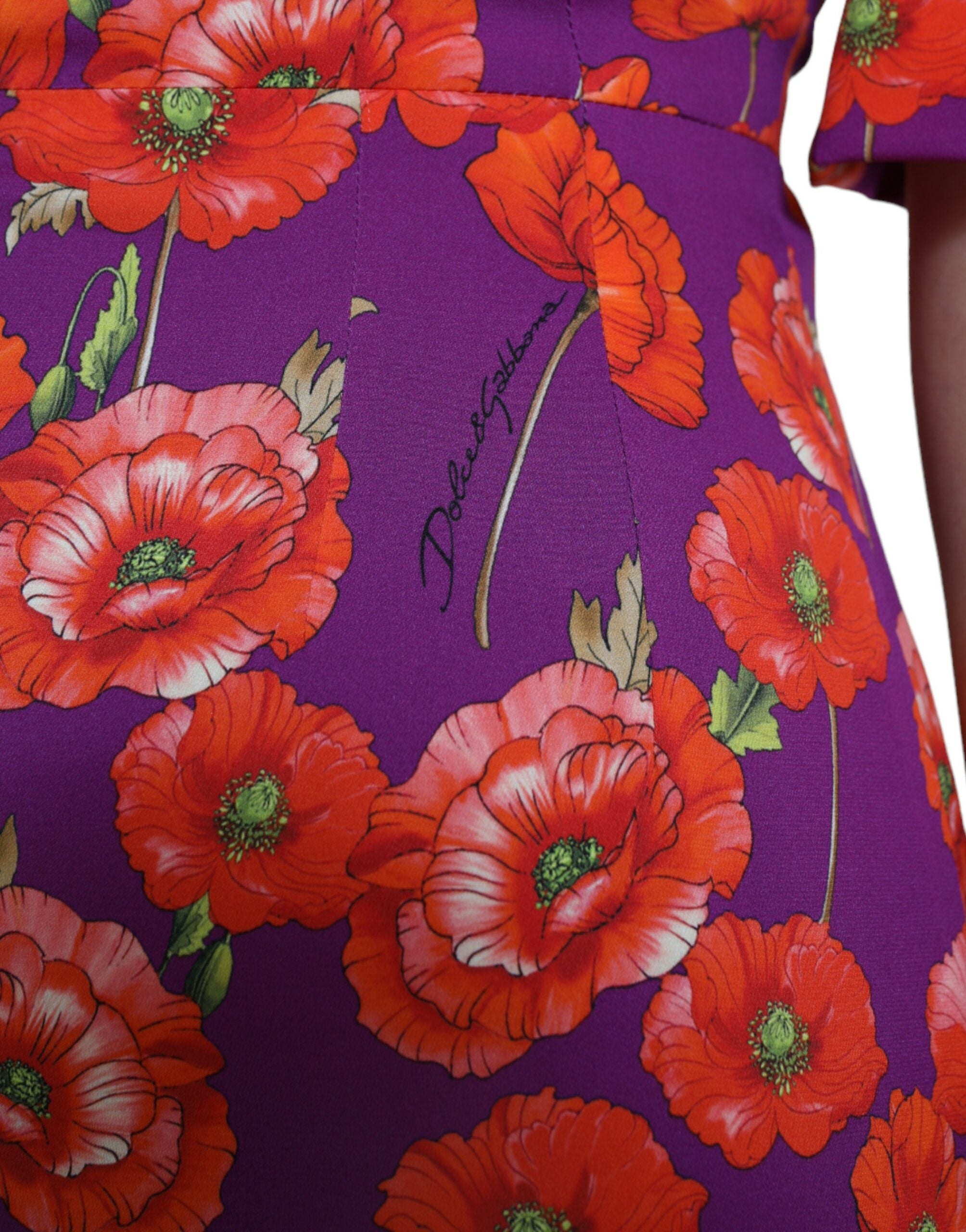 Dolce & Gabbana Mehrfarbiges Etuikleid mit Mohnblumenmuster-4