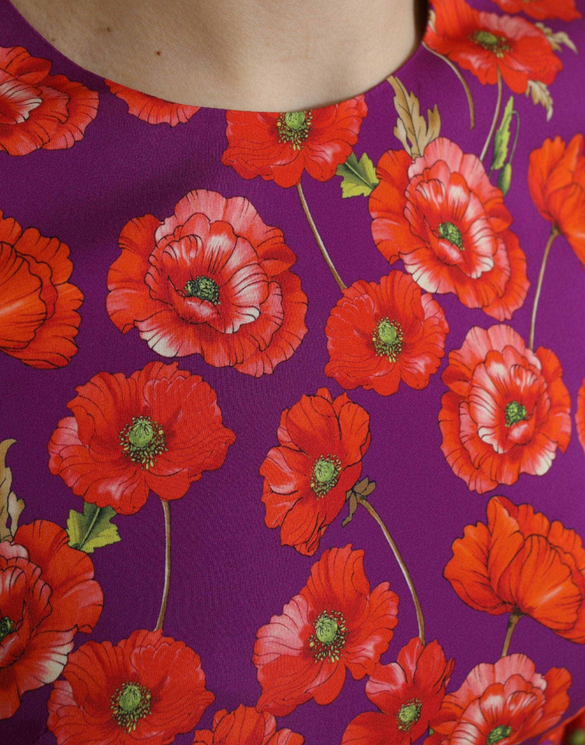Dolce & Gabbana Mehrfarbiges Etuikleid mit Mohnblumenmuster-5