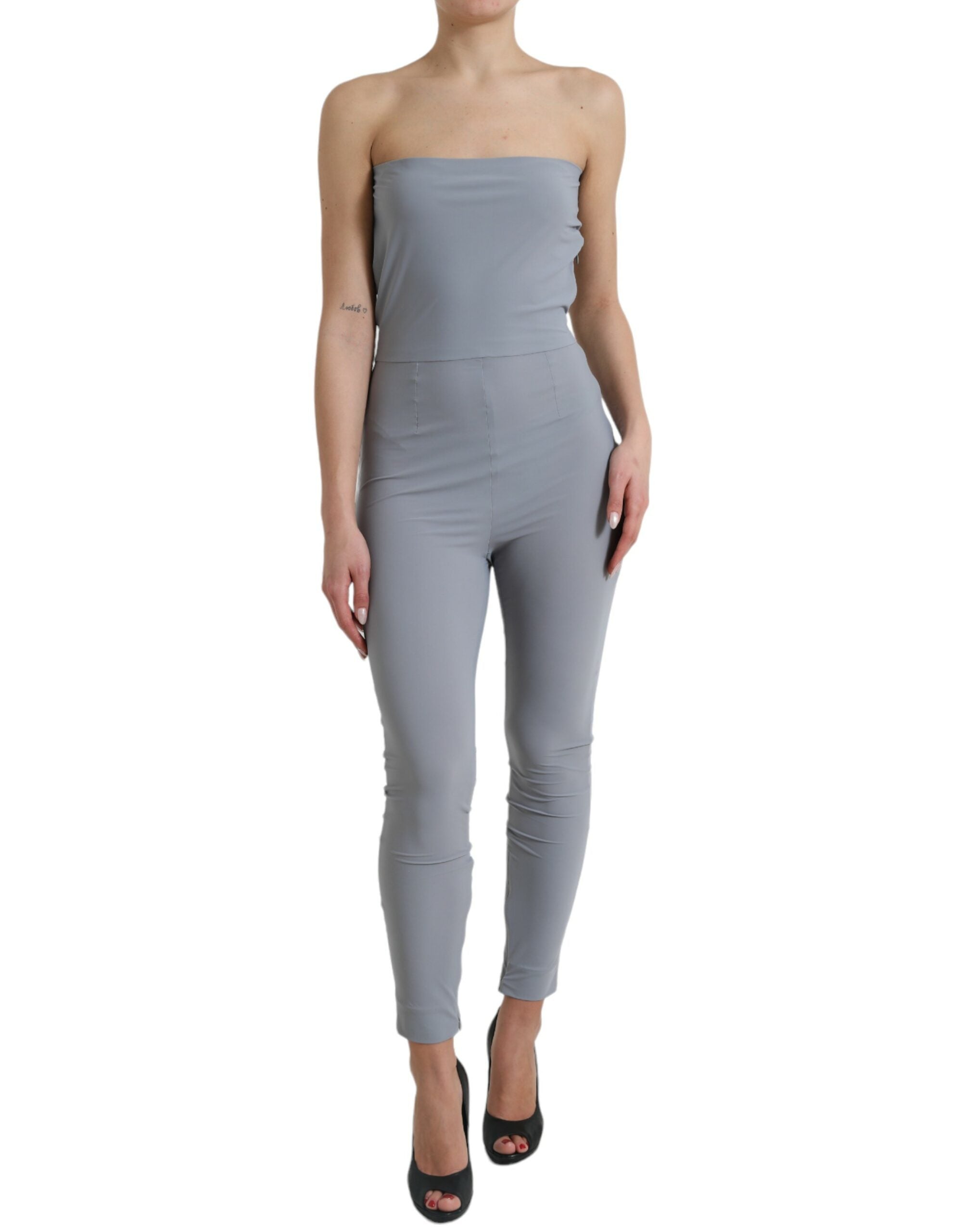 Dolce & Gabbana Graues Nylon trägerloses Bodycon Jumpsuit Kleid-1