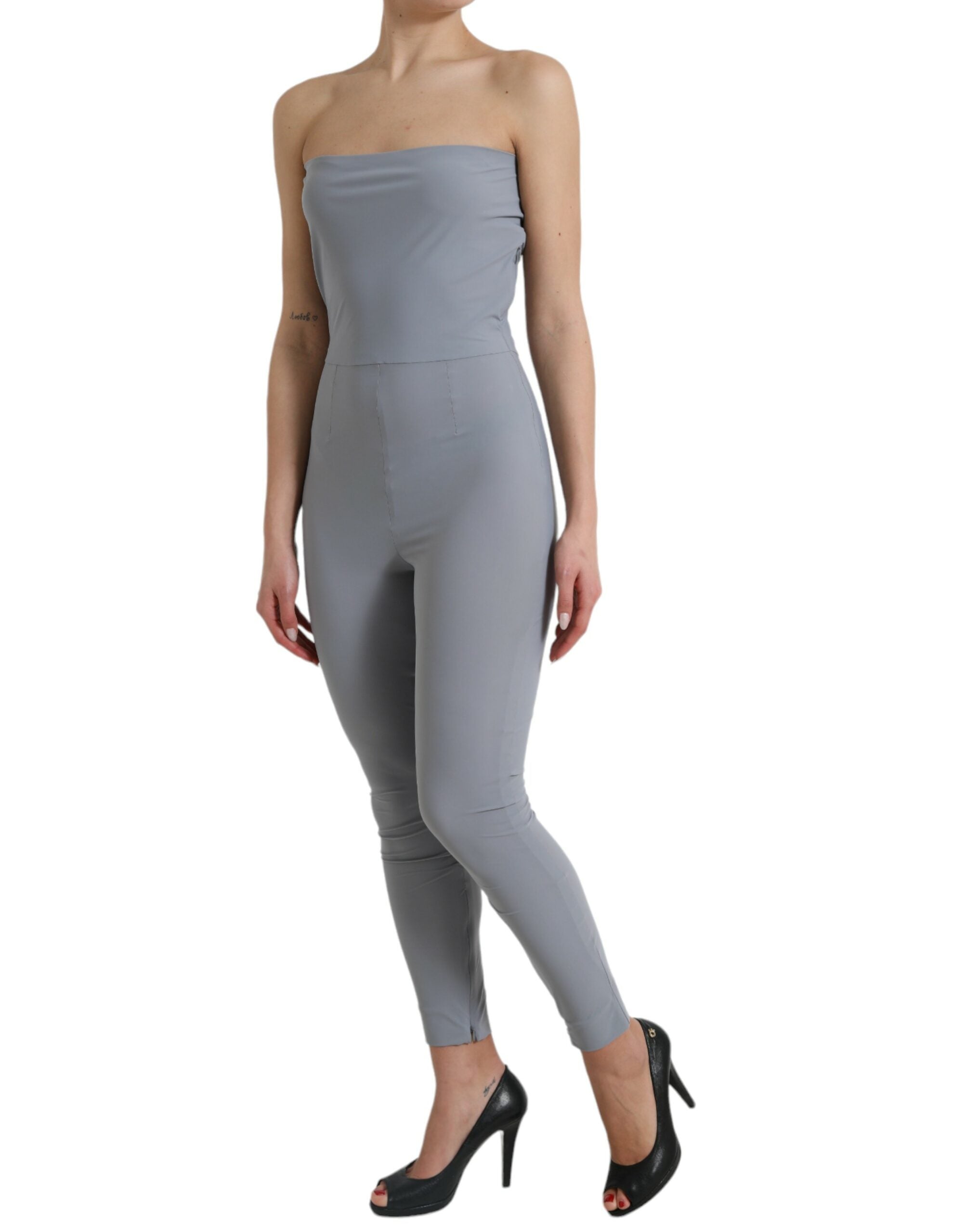 Dolce & Gabbana Graues Nylon trägerloses Bodycon Jumpsuit Kleid-2