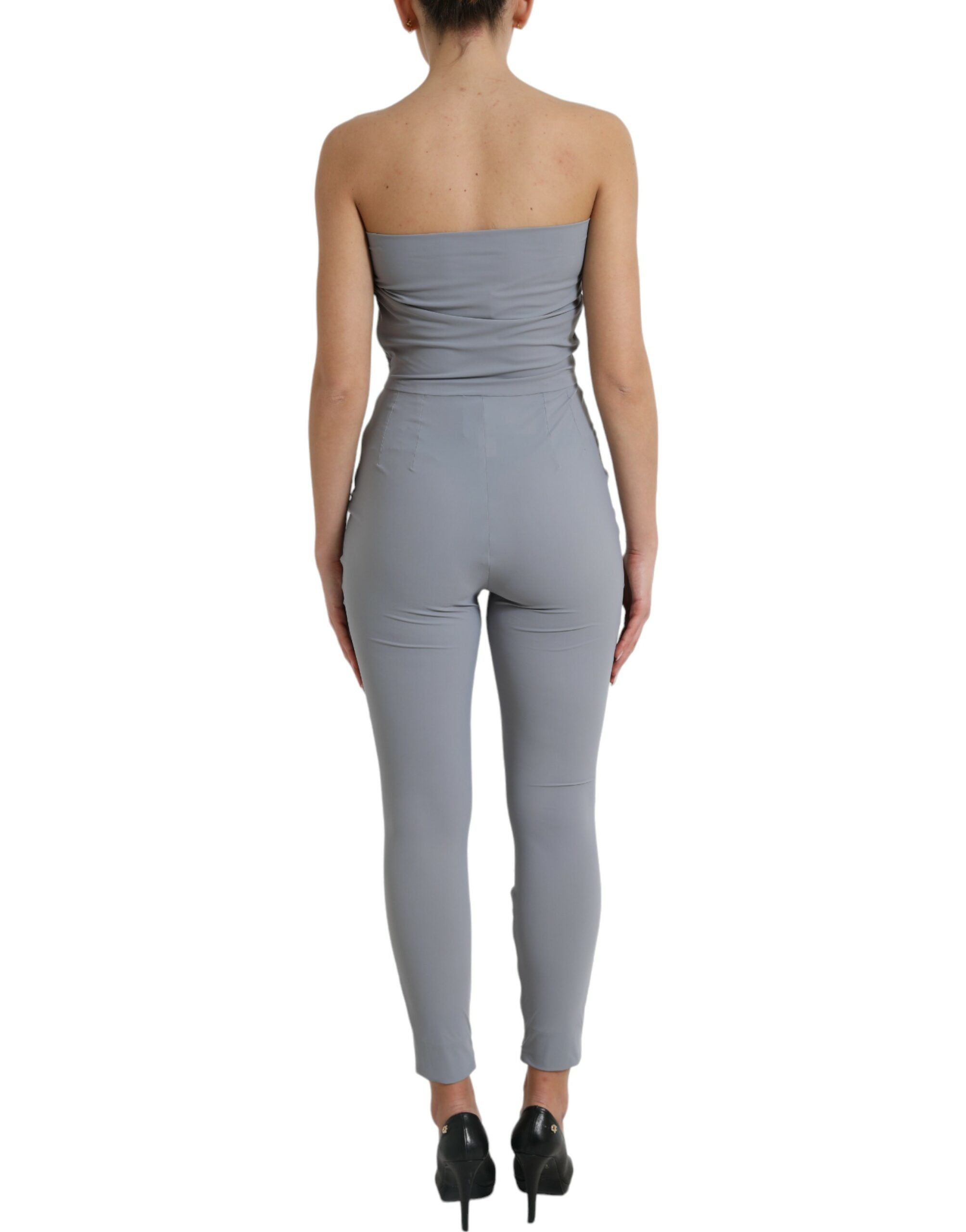 Dolce & Gabbana Graues Nylon trägerloses Bodycon Jumpsuit Kleid-3