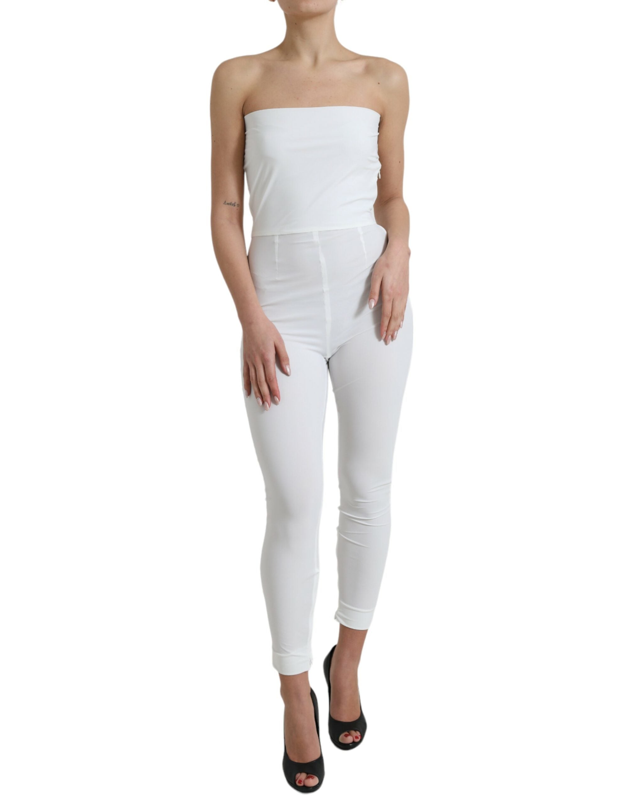 Dolce & Gabbana Weißes Nylon trägerloses Bodycon Jumpsuit Kleid-1