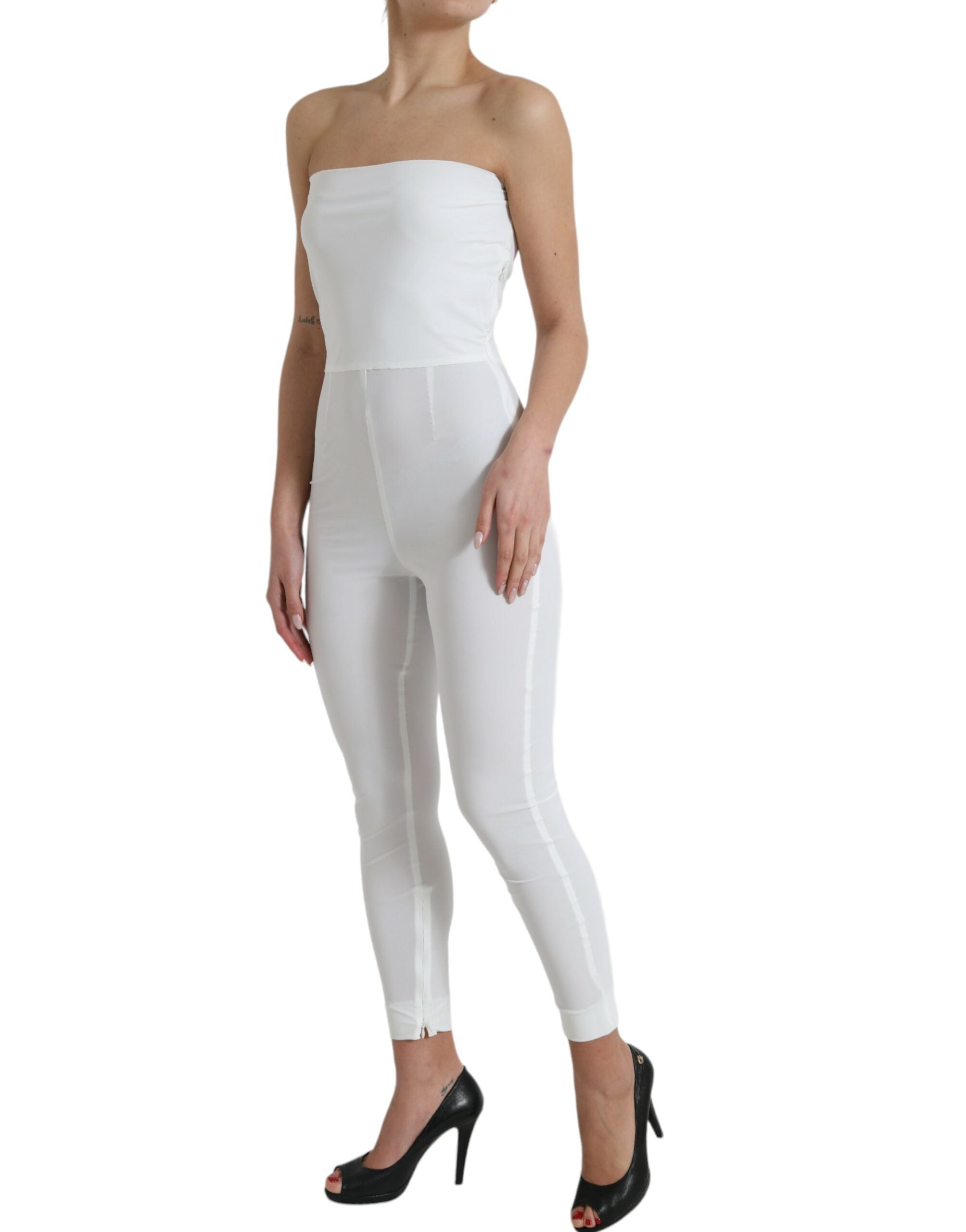 Dolce & Gabbana Weißes Nylon trägerloses Bodycon Jumpsuit Kleid-2