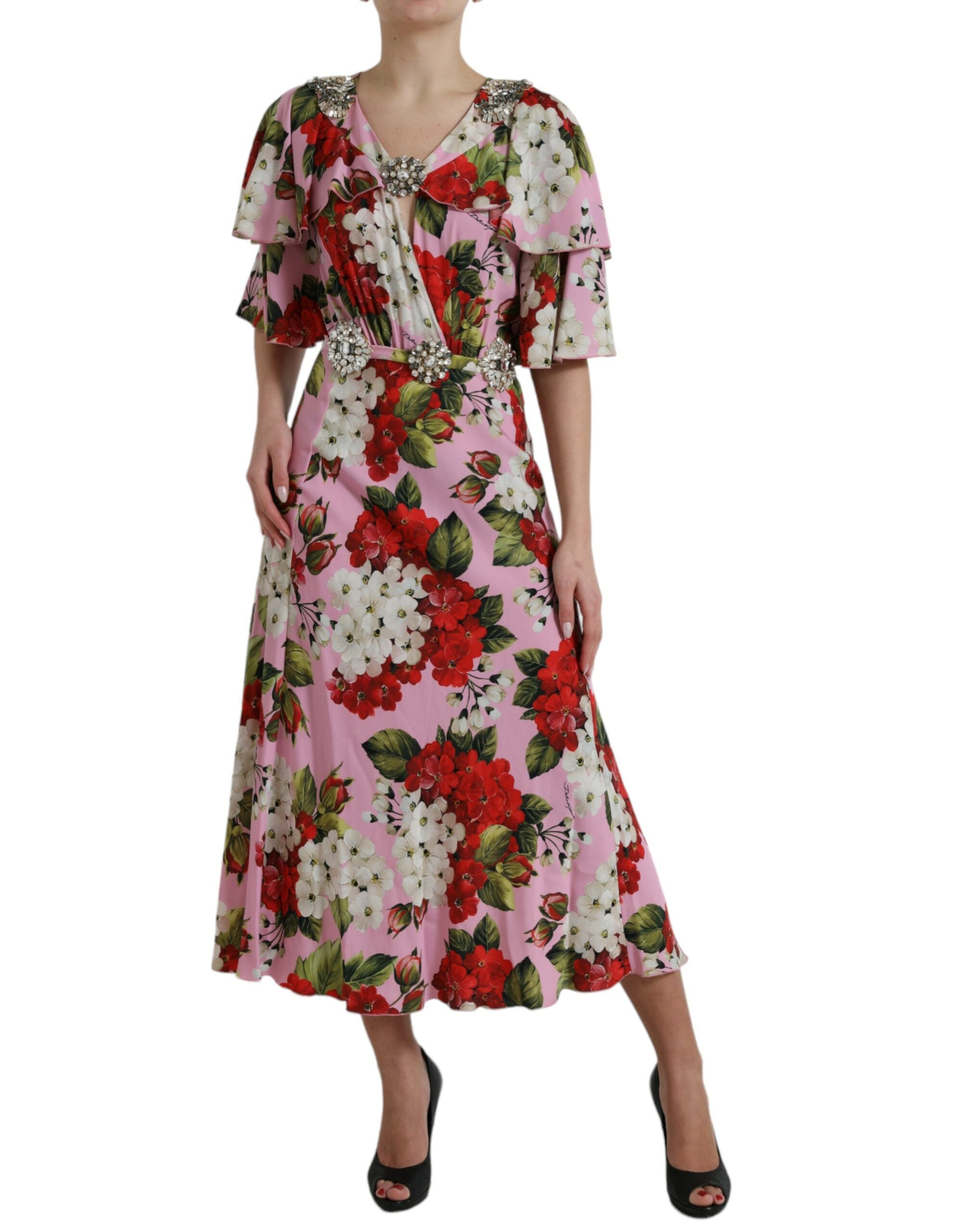 Dolce & Gabbana Multicolor Floral Crystal Embellished A-Line Dress-2