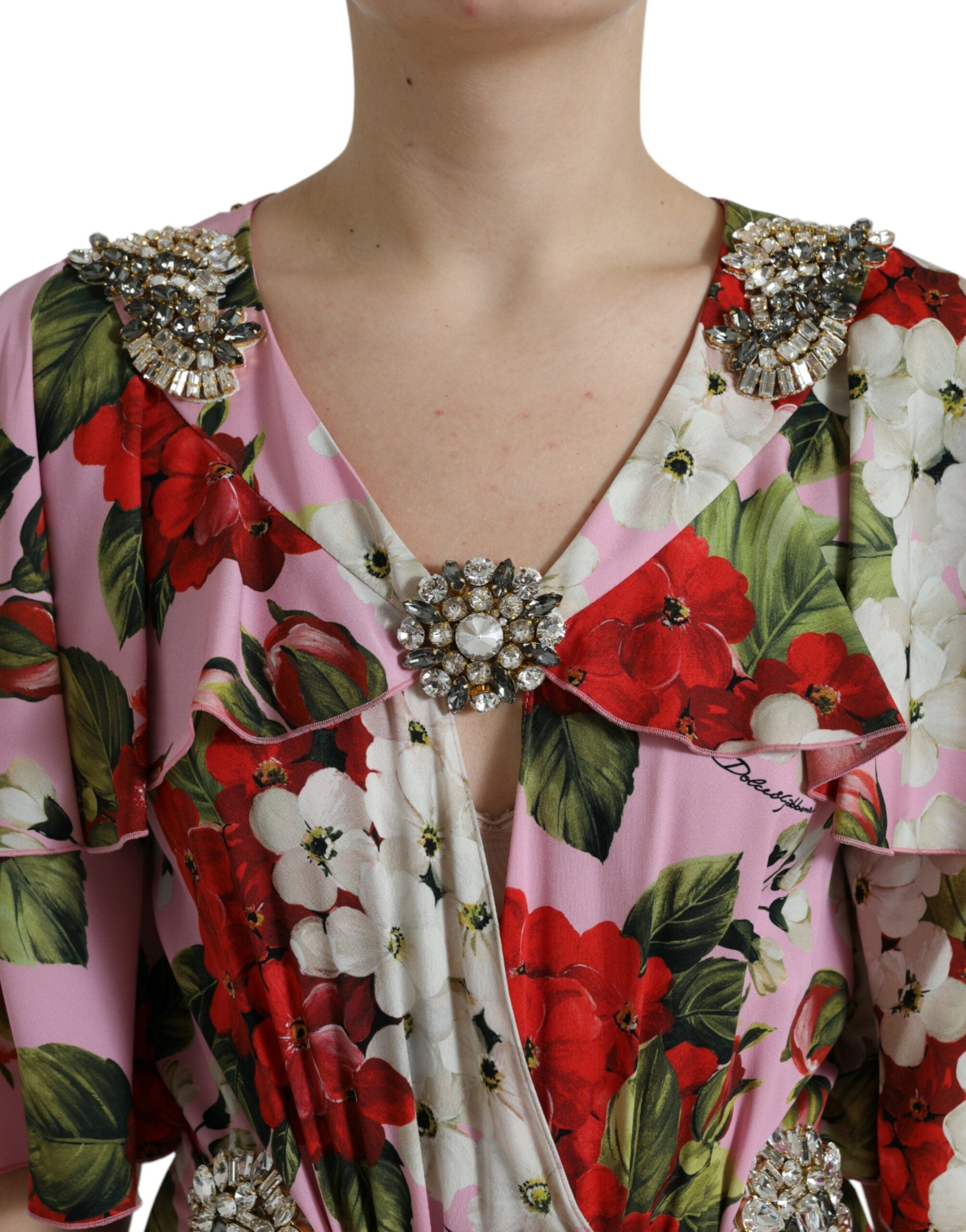 Dolce & Gabbana Multicolor Floral Crystal Embellished A-Line Dress-4