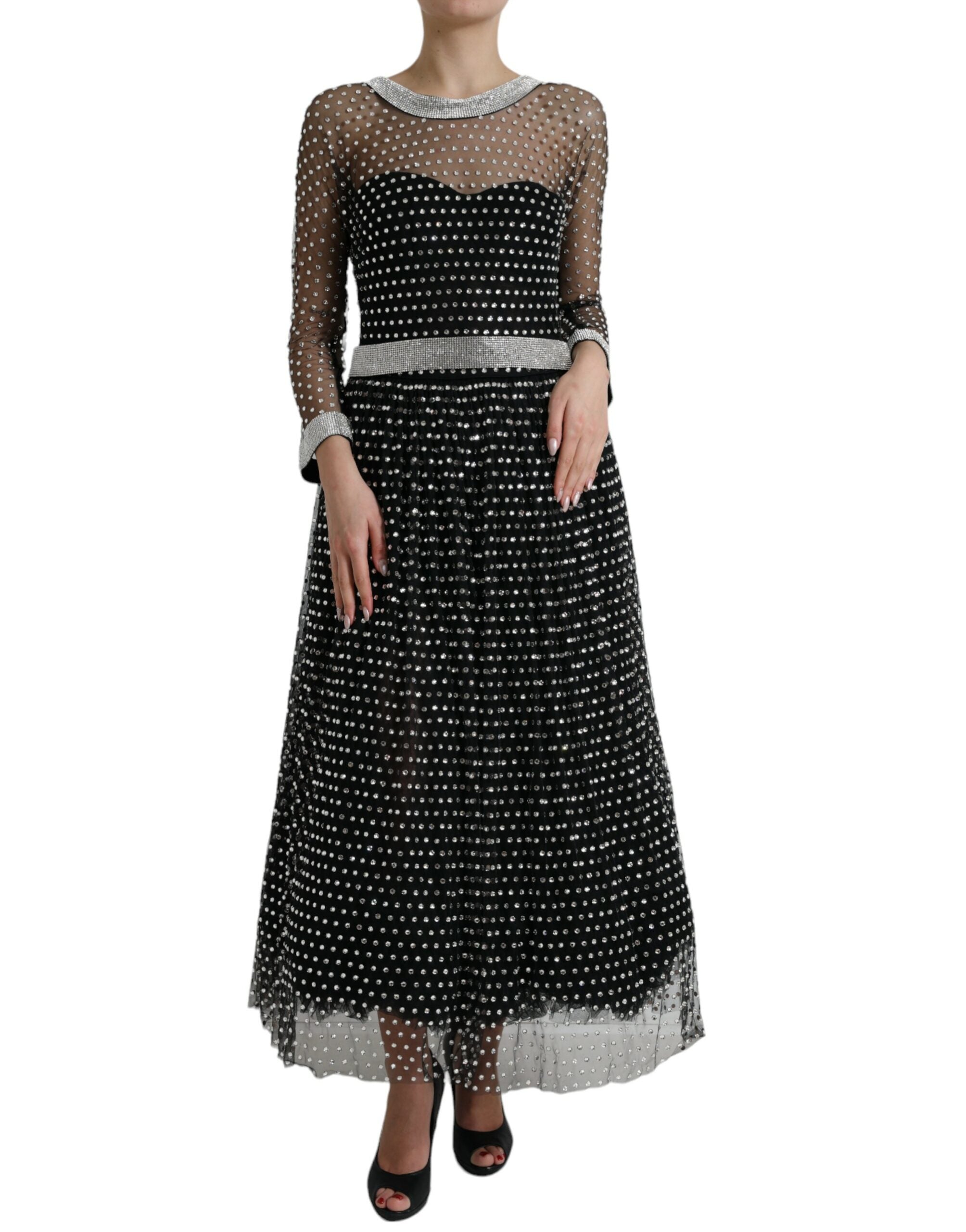 Dolce & Gabbana Schwarzes kristallverziertes Kleid in A-Linie-1