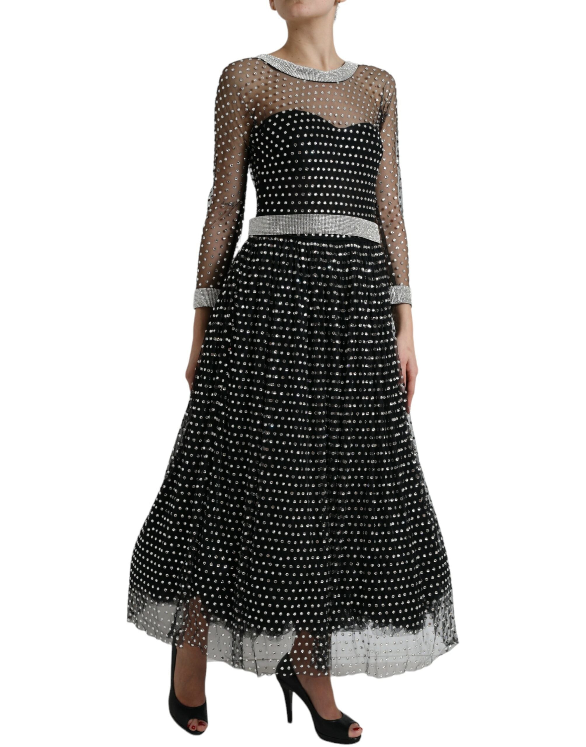 Dolce & Gabbana Schwarzes kristallverziertes Kleid in A-Linie-2