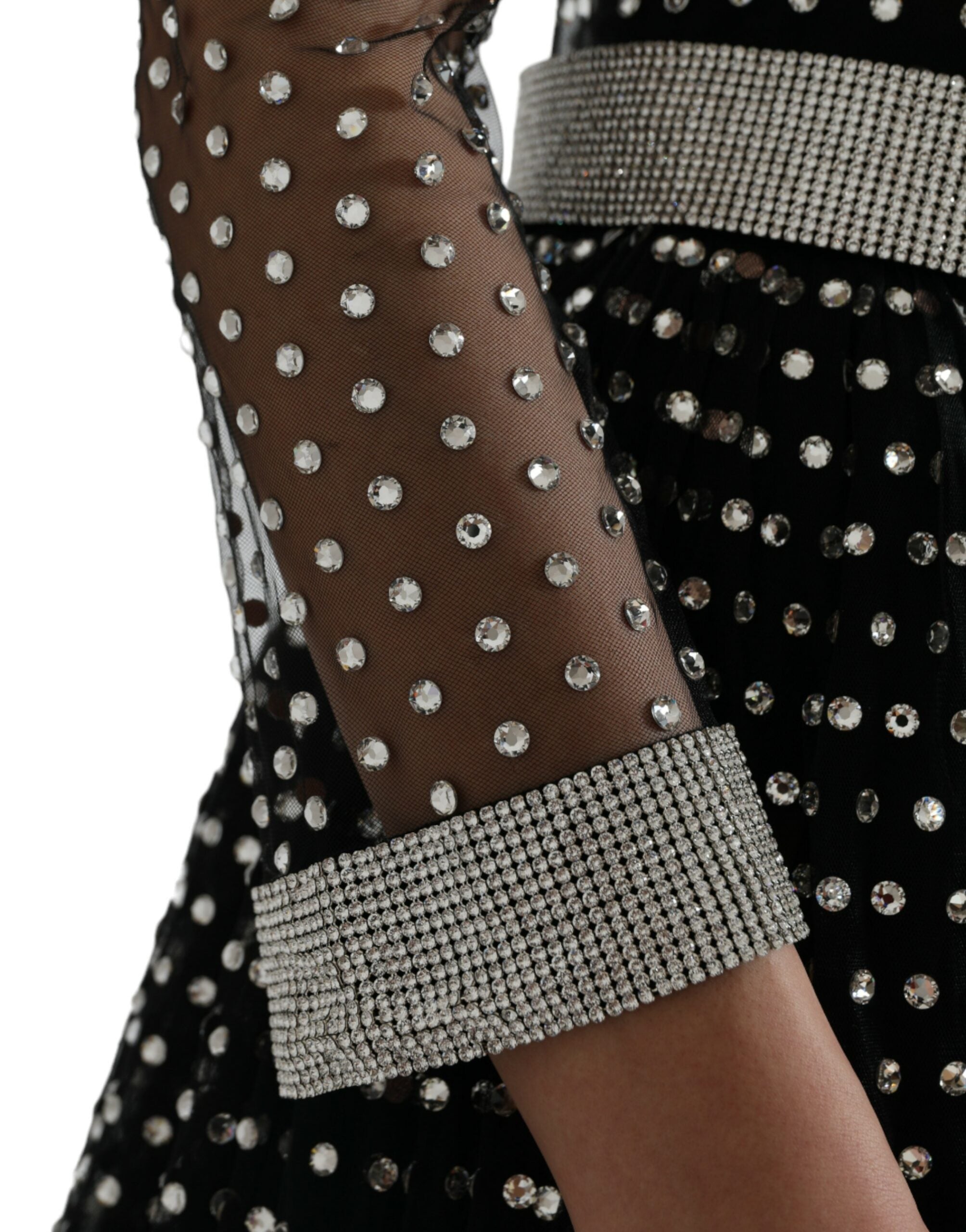 Dolce & Gabbana Schwarzes kristallverziertes Kleid in A-Linie-6