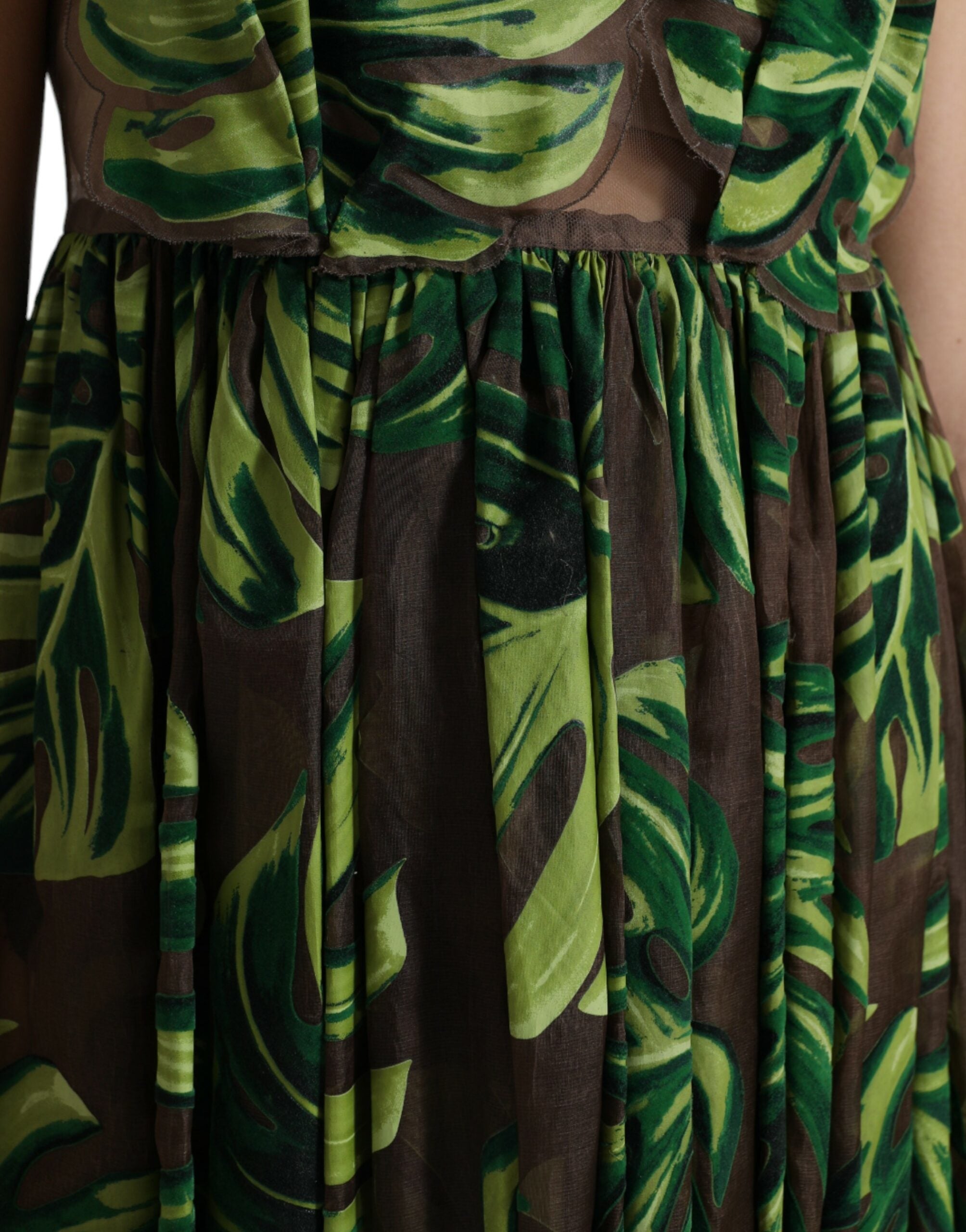 Dolce & Gabbana Green sleeveless long maxi dress with banana leaves-5