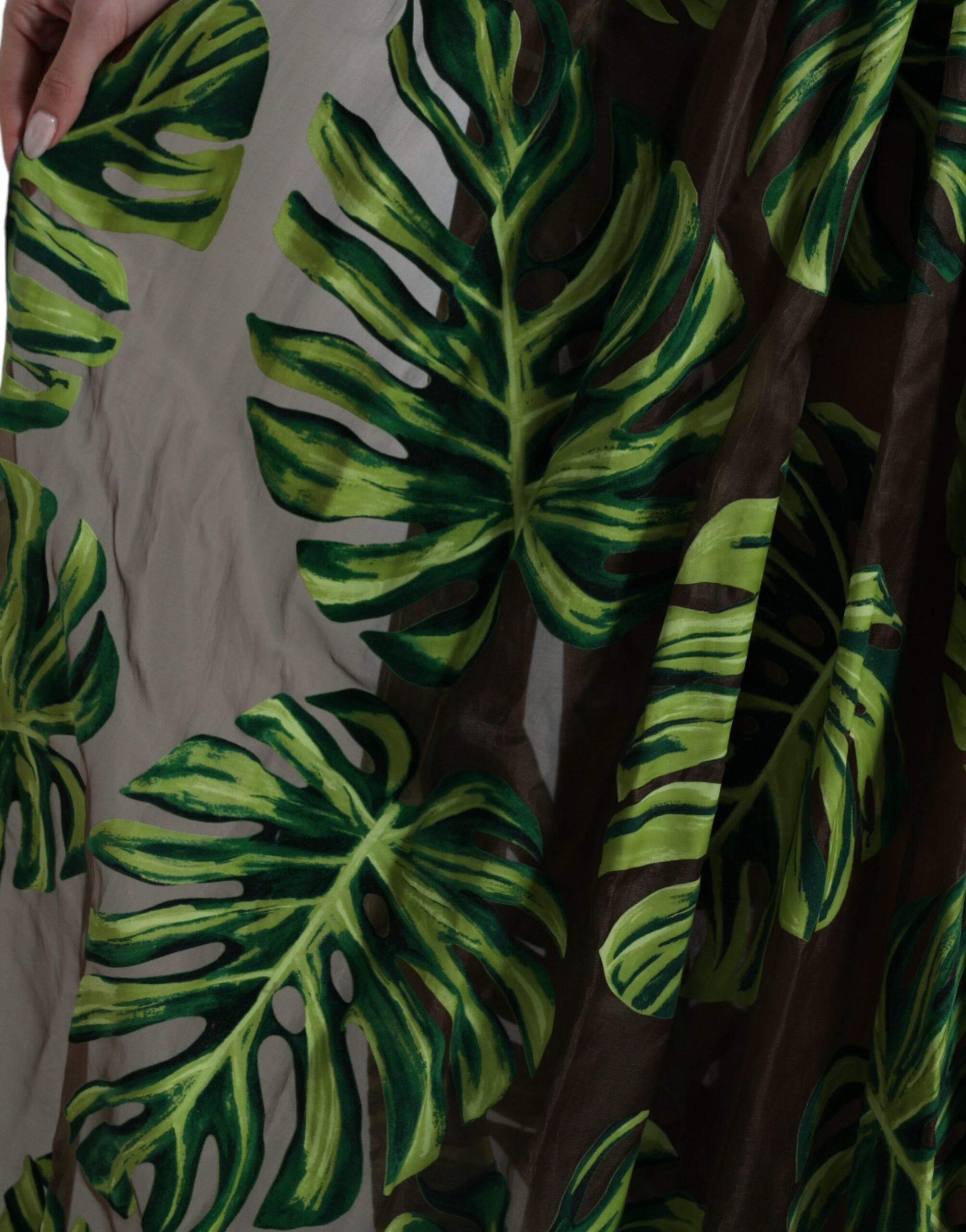 Dolce & Gabbana Green sleeveless long maxi dress with banana leaves-6