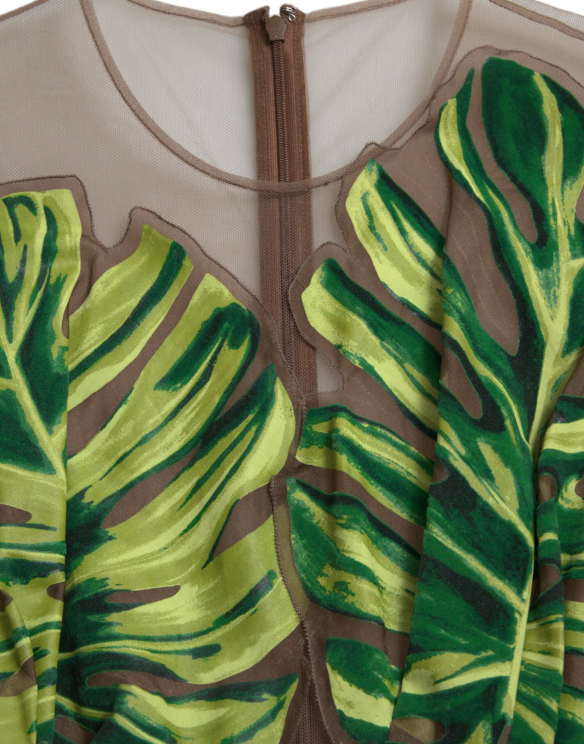 Dolce & Gabbana Green sleeveless long maxi dress with banana leaves-7