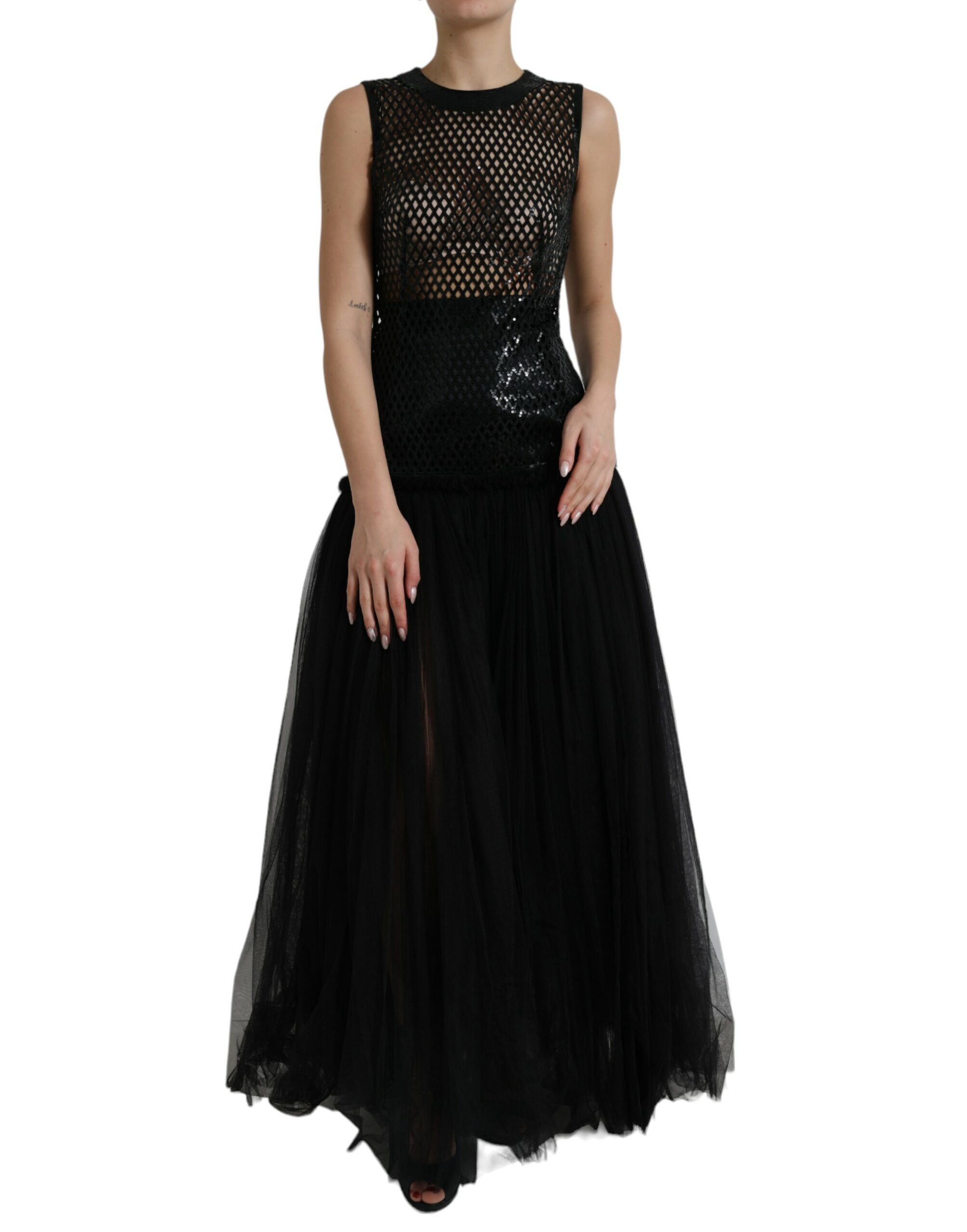 Dolce & Gabbana black sequined sleeveless mesh dress