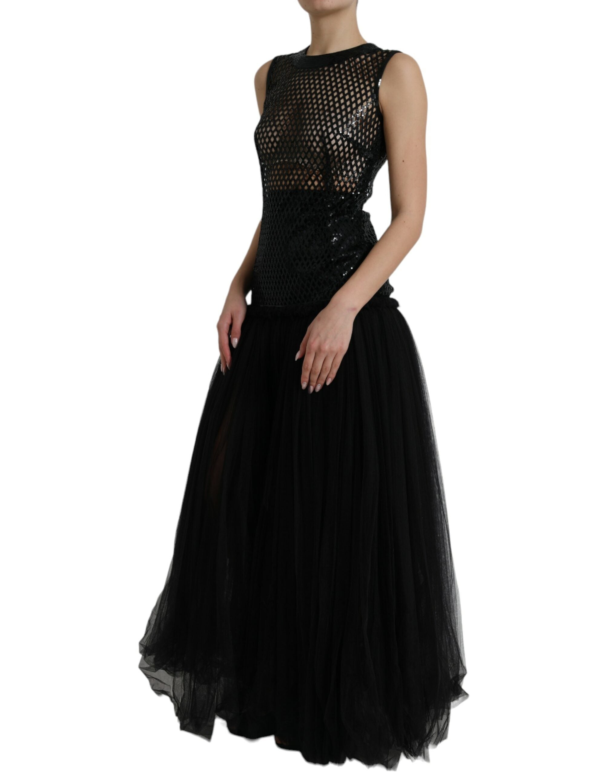 Dolce & Gabbana black sequined sleeveless mesh dress-2
