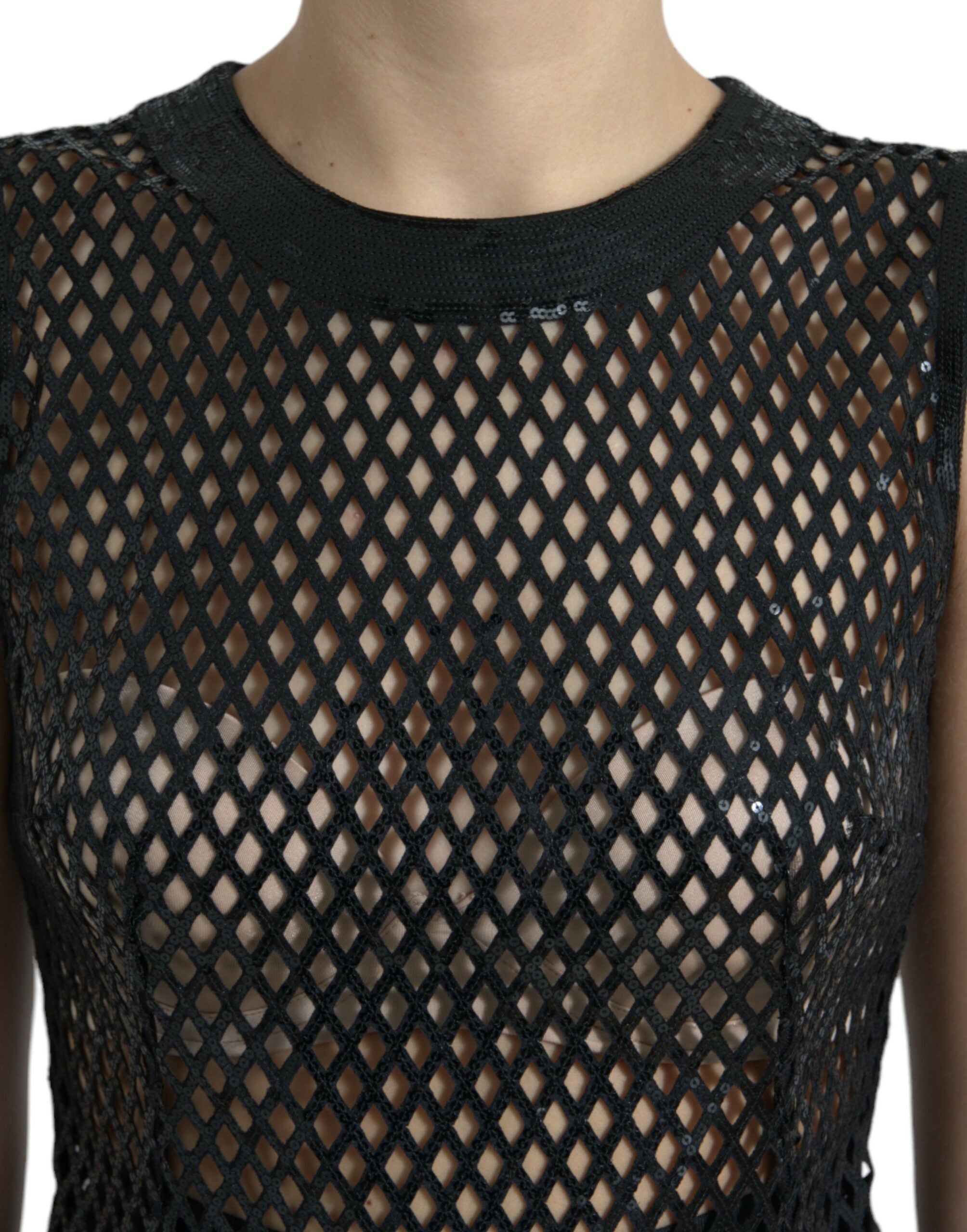 Dolce & Gabbana black sequined sleeveless mesh dress-4
