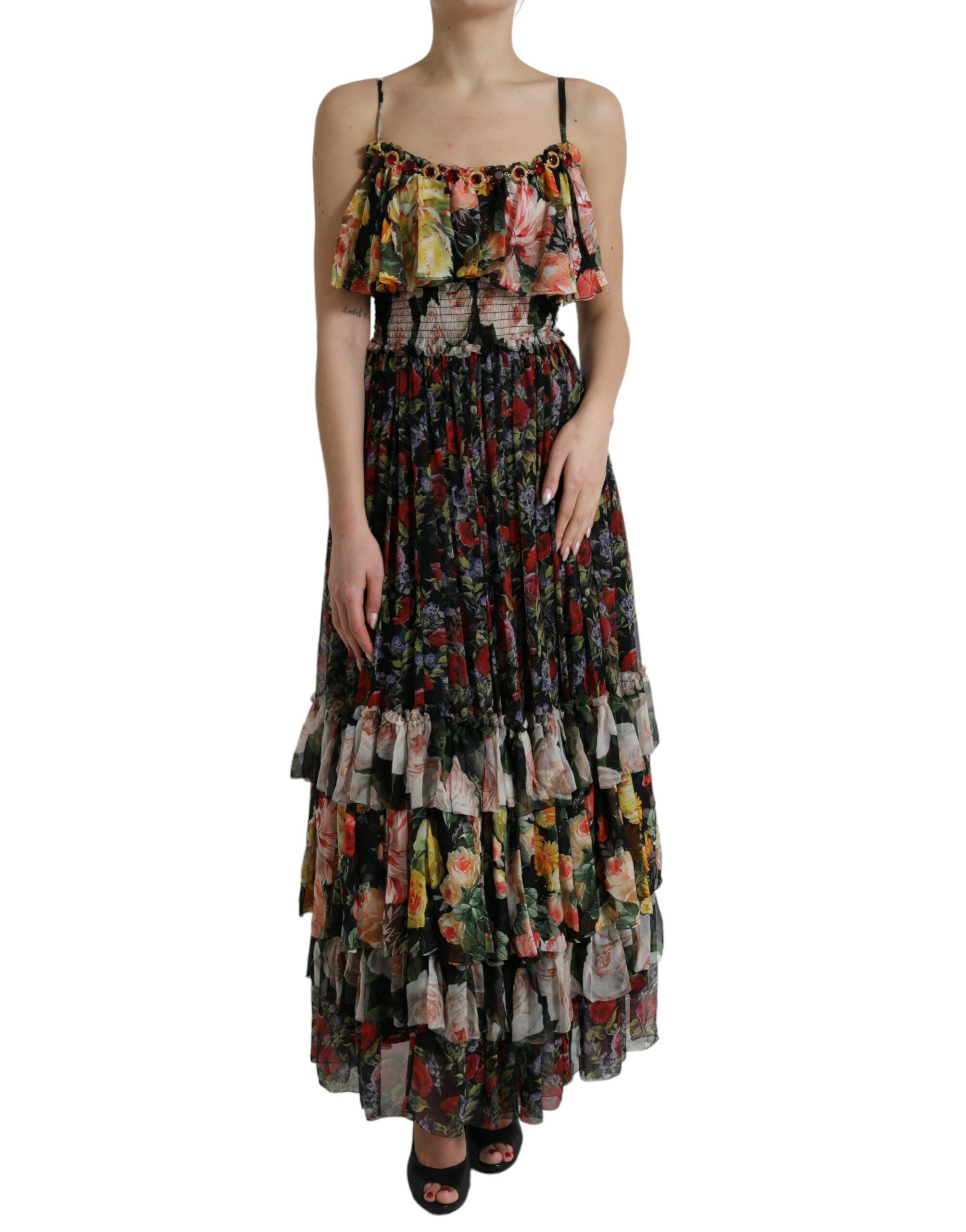 Dolce & Gabbana multicoloured floral tiered chiffon maxi dress