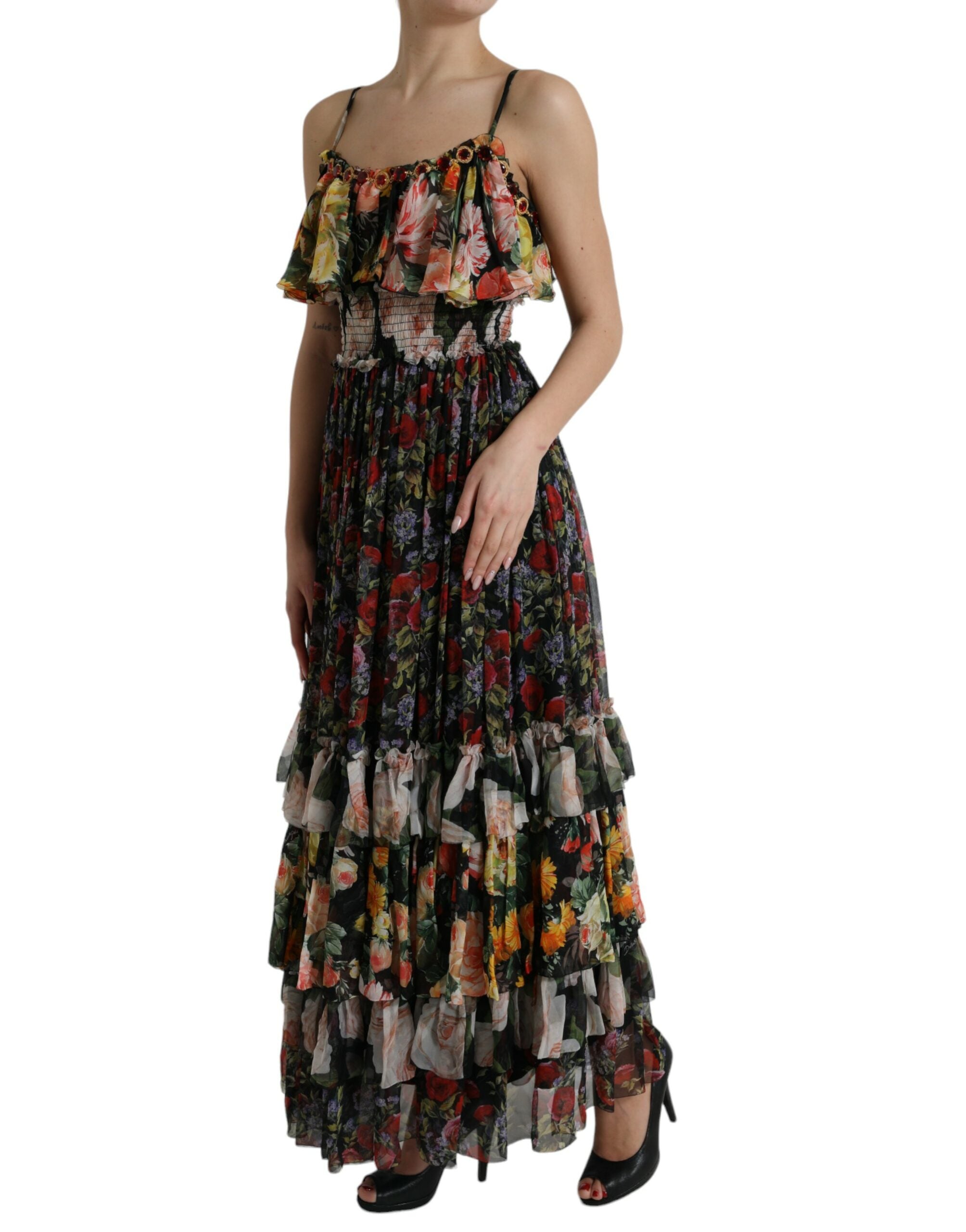 Dolce & Gabbana multicoloured floral tiered chiffon maxi dress-2