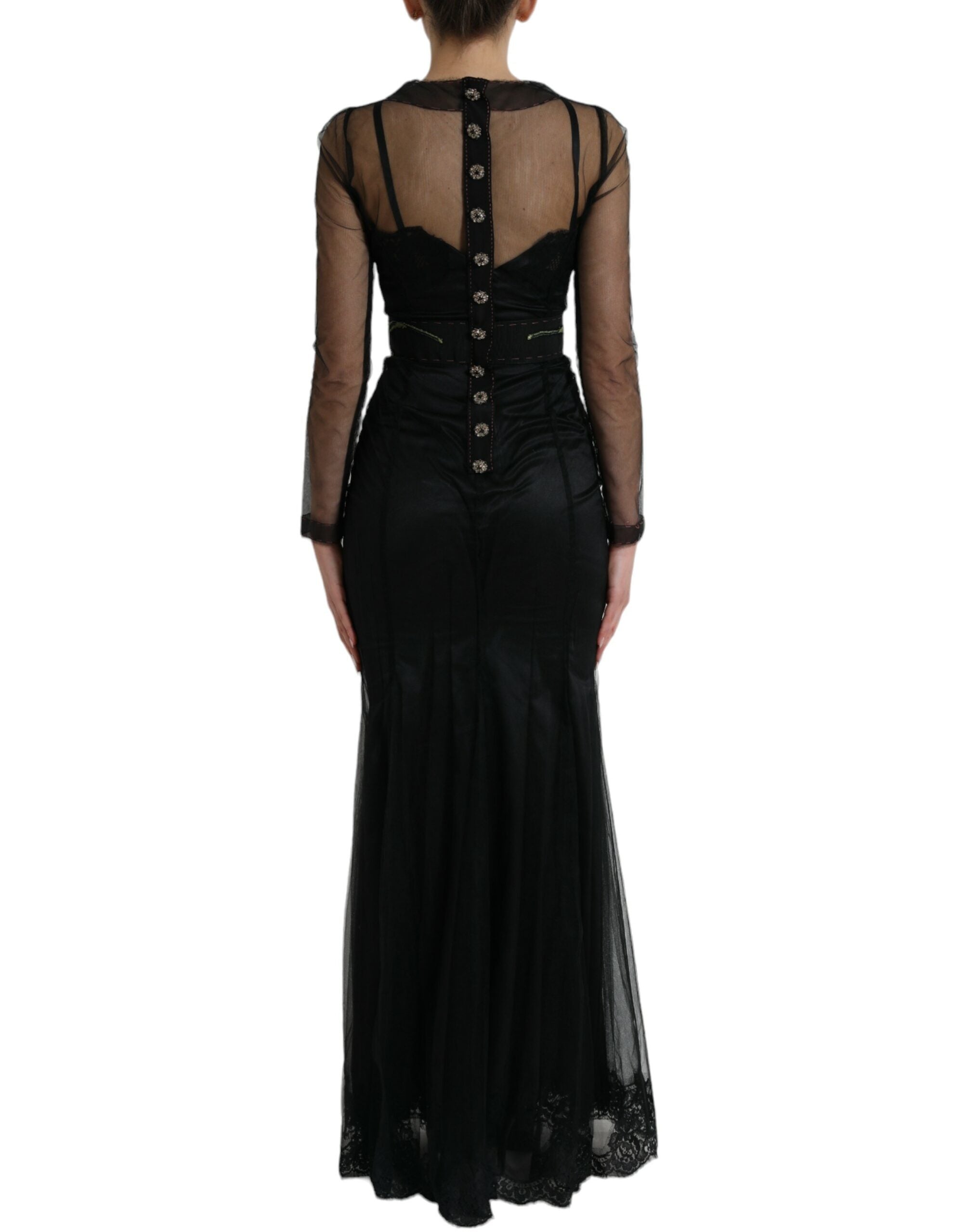 Dolce & Gabbana black dress with floral embroidery made of mesh tulle-3