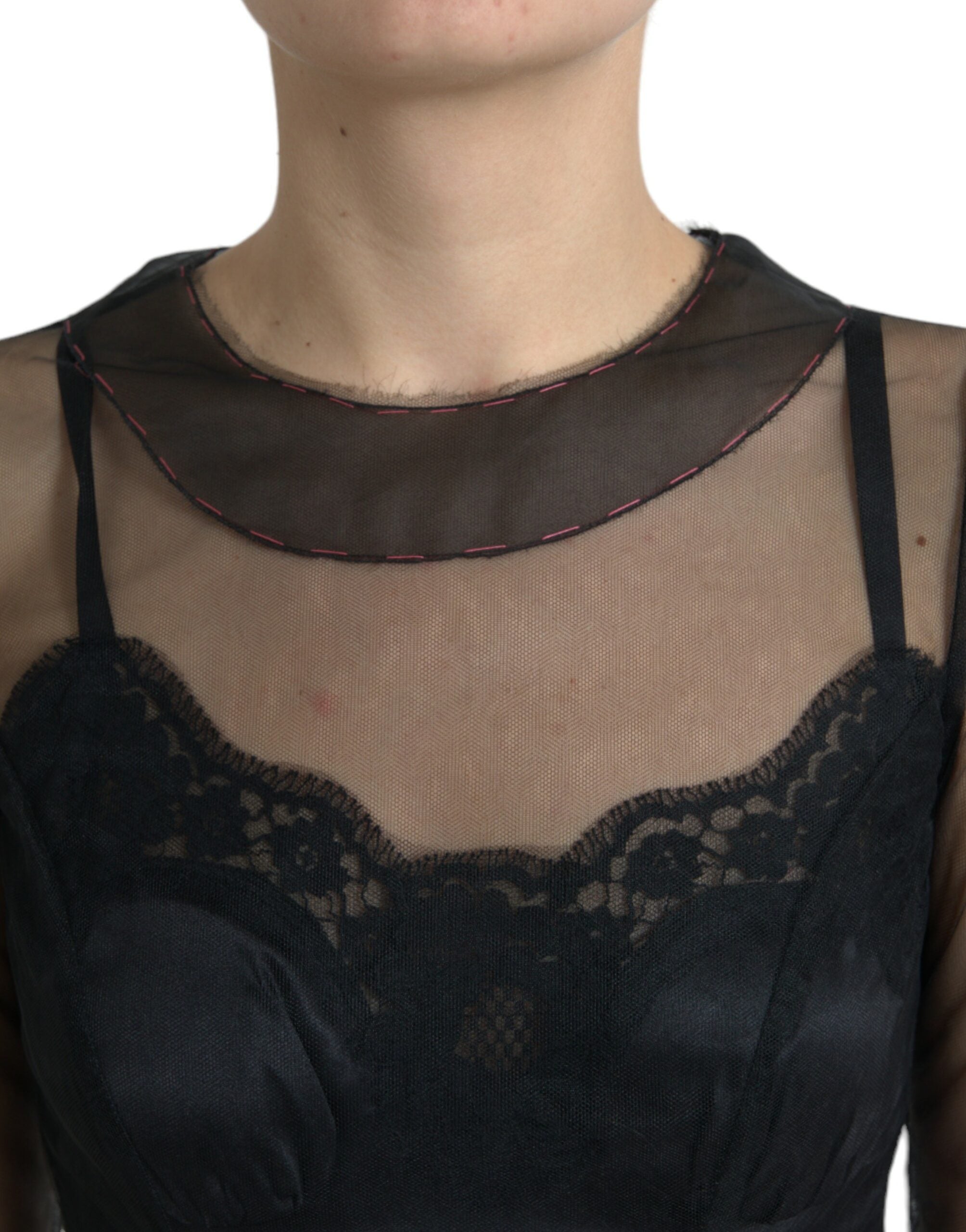 Dolce & Gabbana black dress with floral embroidery made of mesh tulle-4
