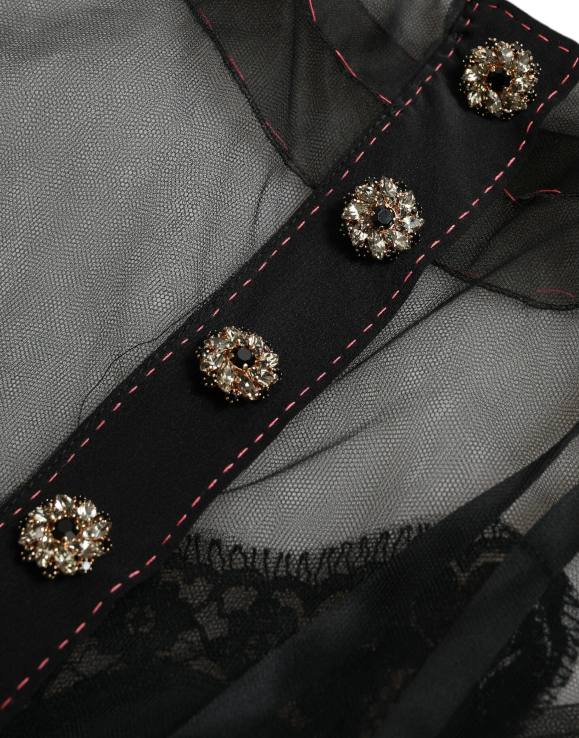 Dolce & Gabbana black dress with floral embroidery made of mesh tulle-7