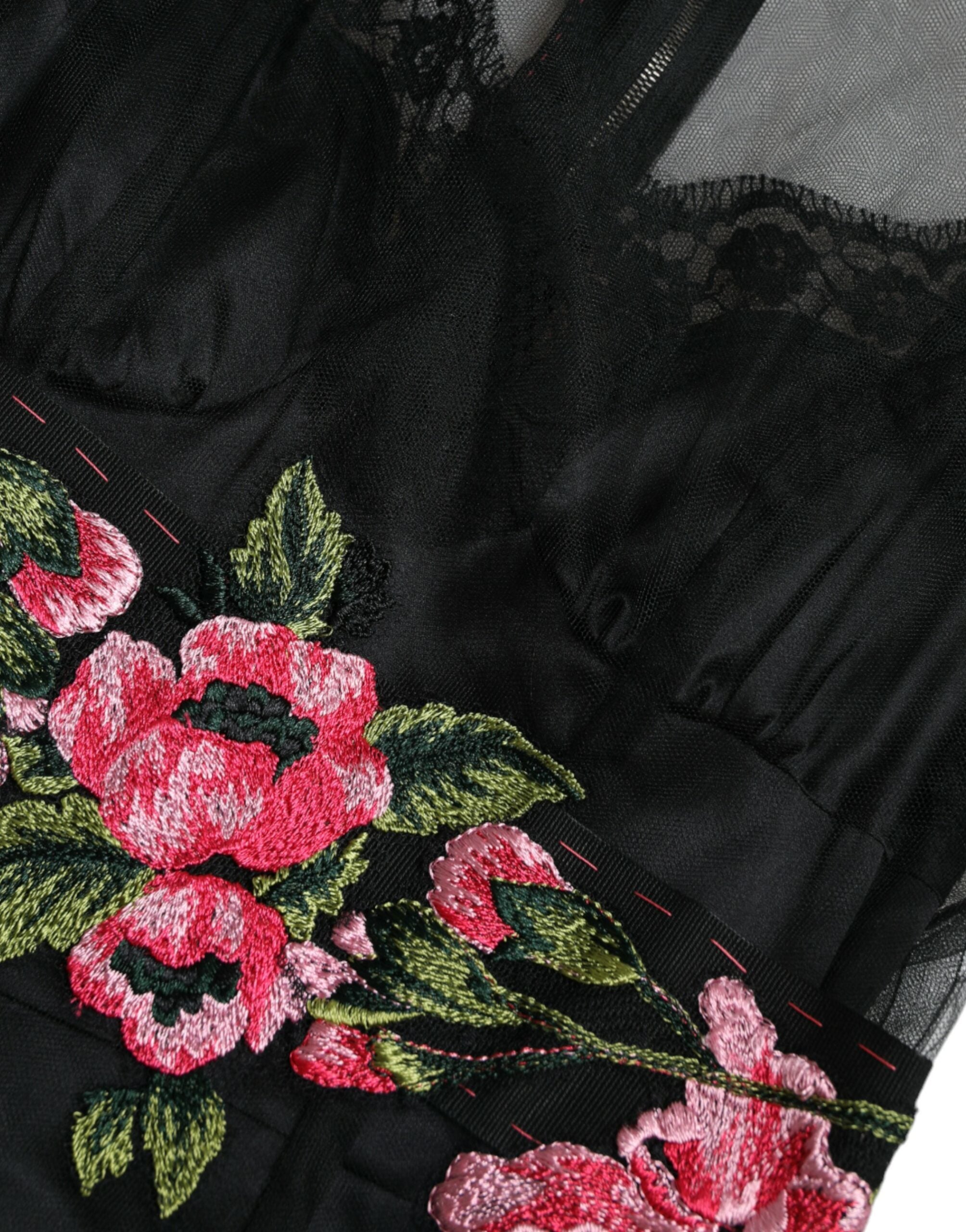 Dolce & Gabbana black dress with floral embroidery made of mesh tulle-8